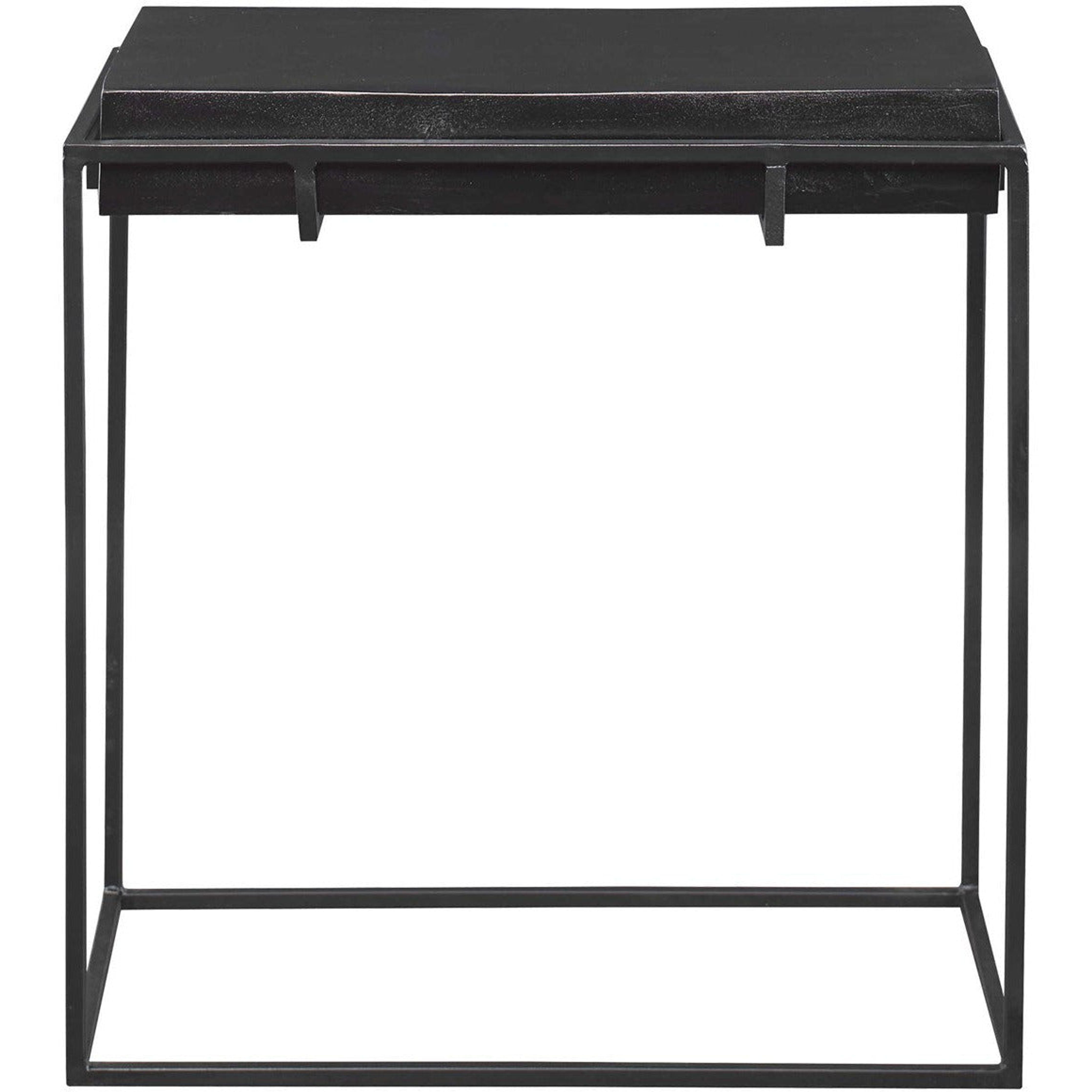 Uttermost Telone Antiqued Black Top With Aged Black Iron Modern Side Table - Image 2