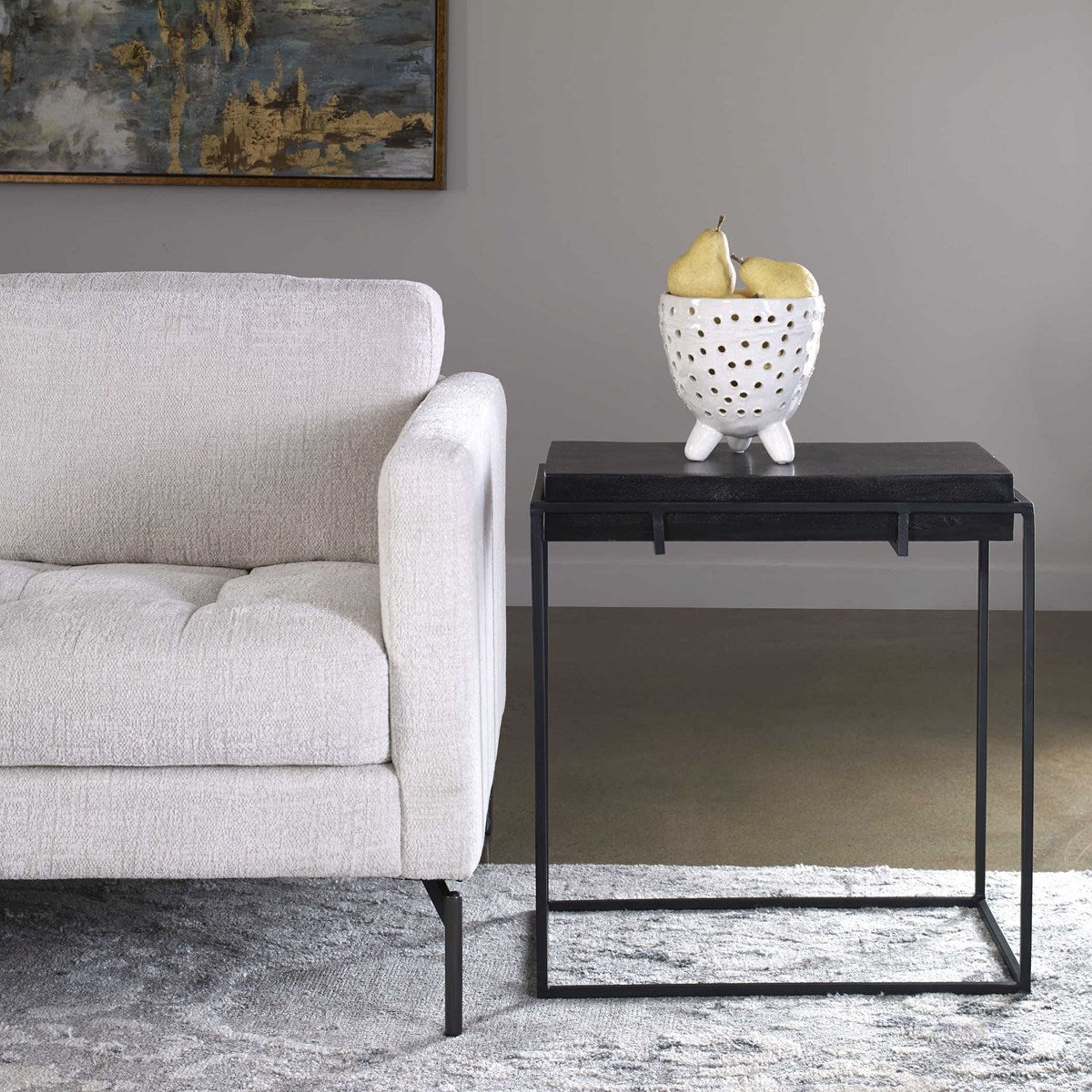 Uttermost Telone Antiqued Black Top With Aged Black Iron Modern Side Table - Image 3