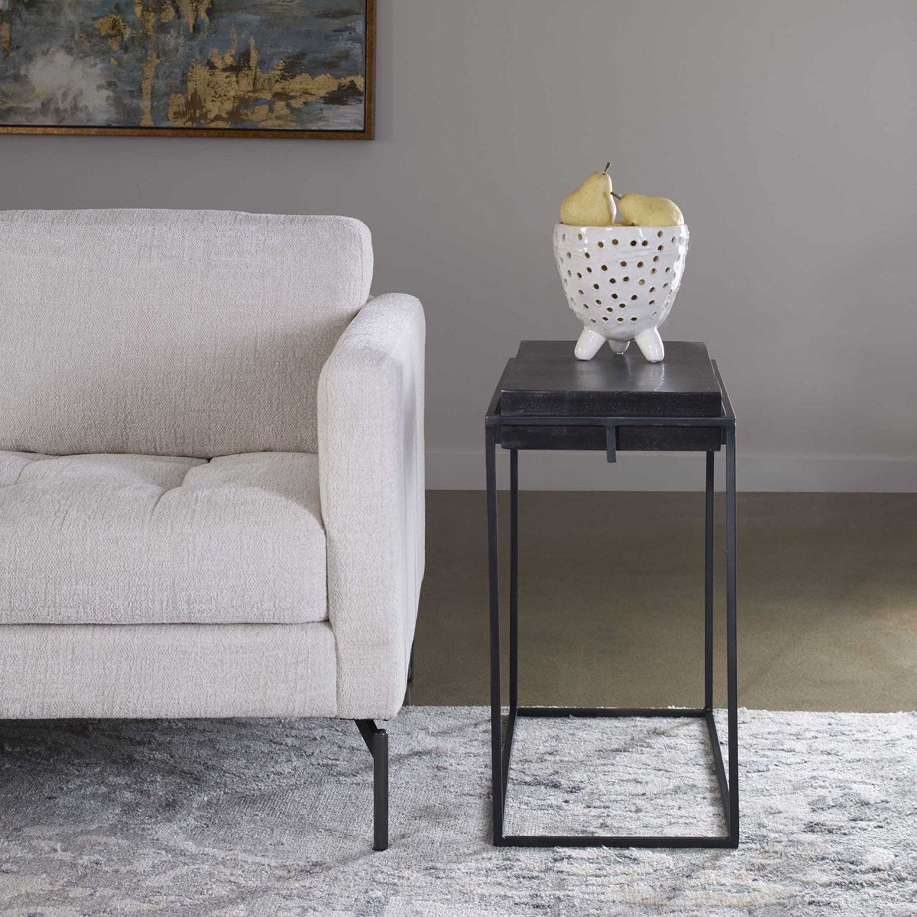 Uttermost Telone Antiqued Black Top With Aged Black Iron Modern Side Table - Image 1