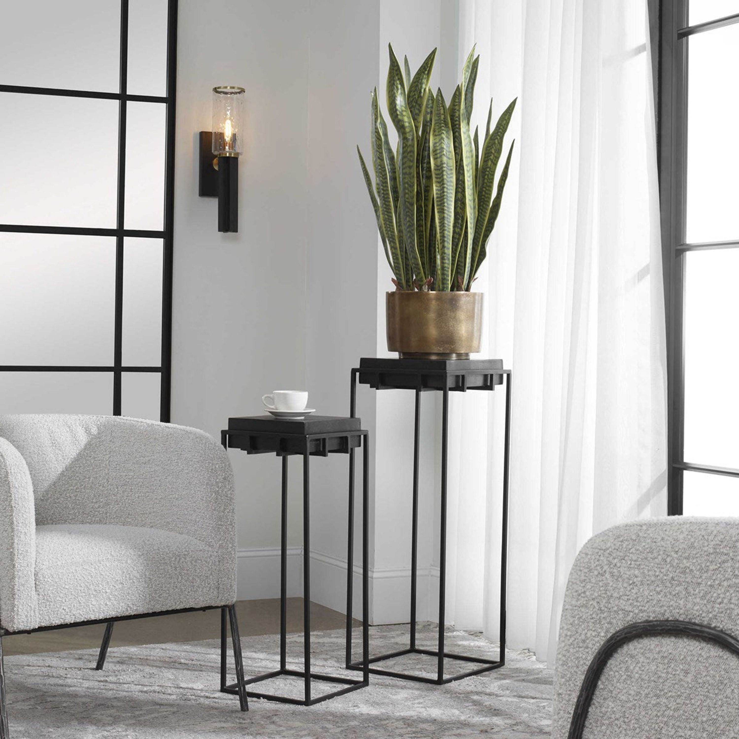 Uttermost Telone Antiqued Black Top With Aged Black Iron Modern Pedestal Table - Image 1