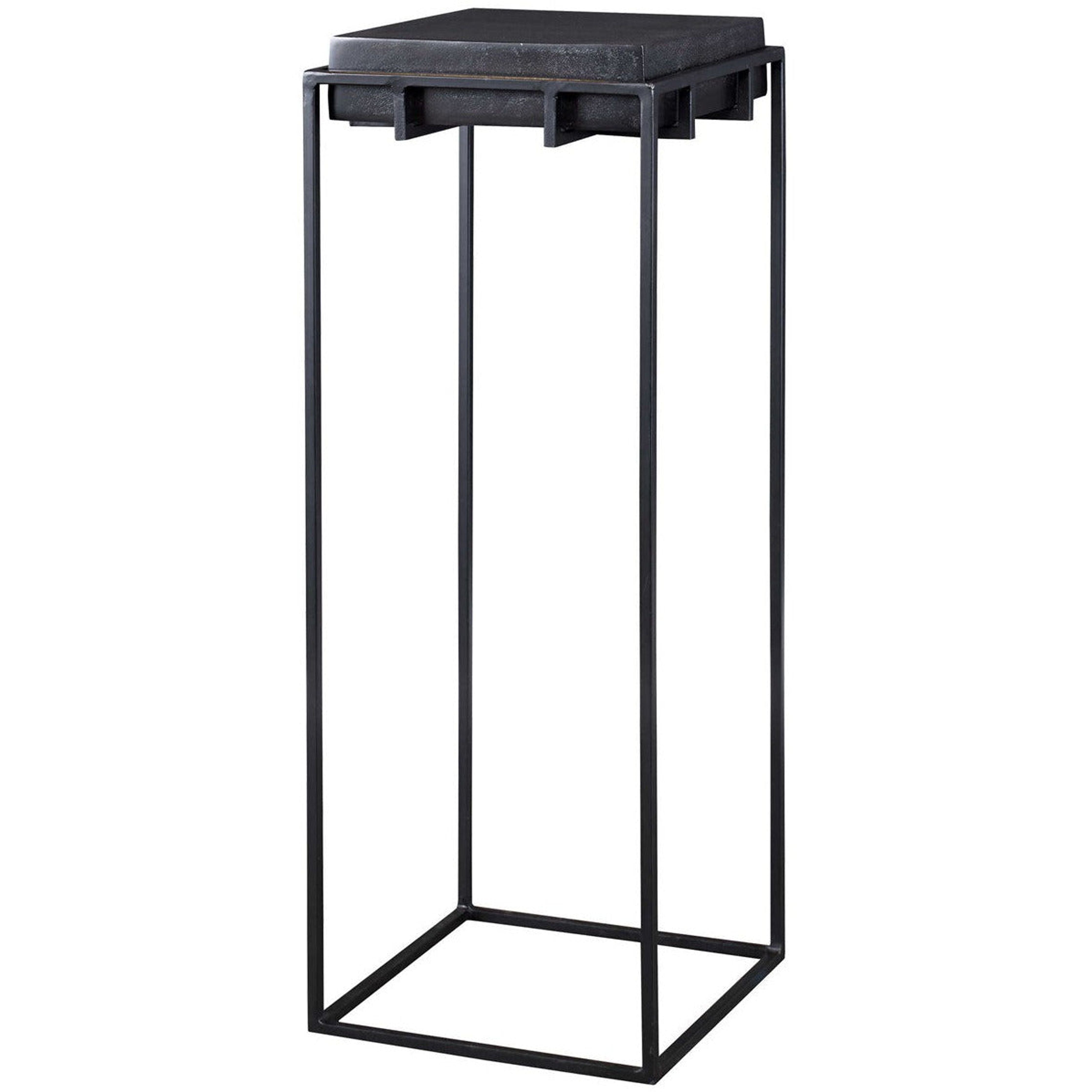 Uttermost Telone Antiqued Black Top With Aged Black Iron Modern Pedestal Table - Image 2