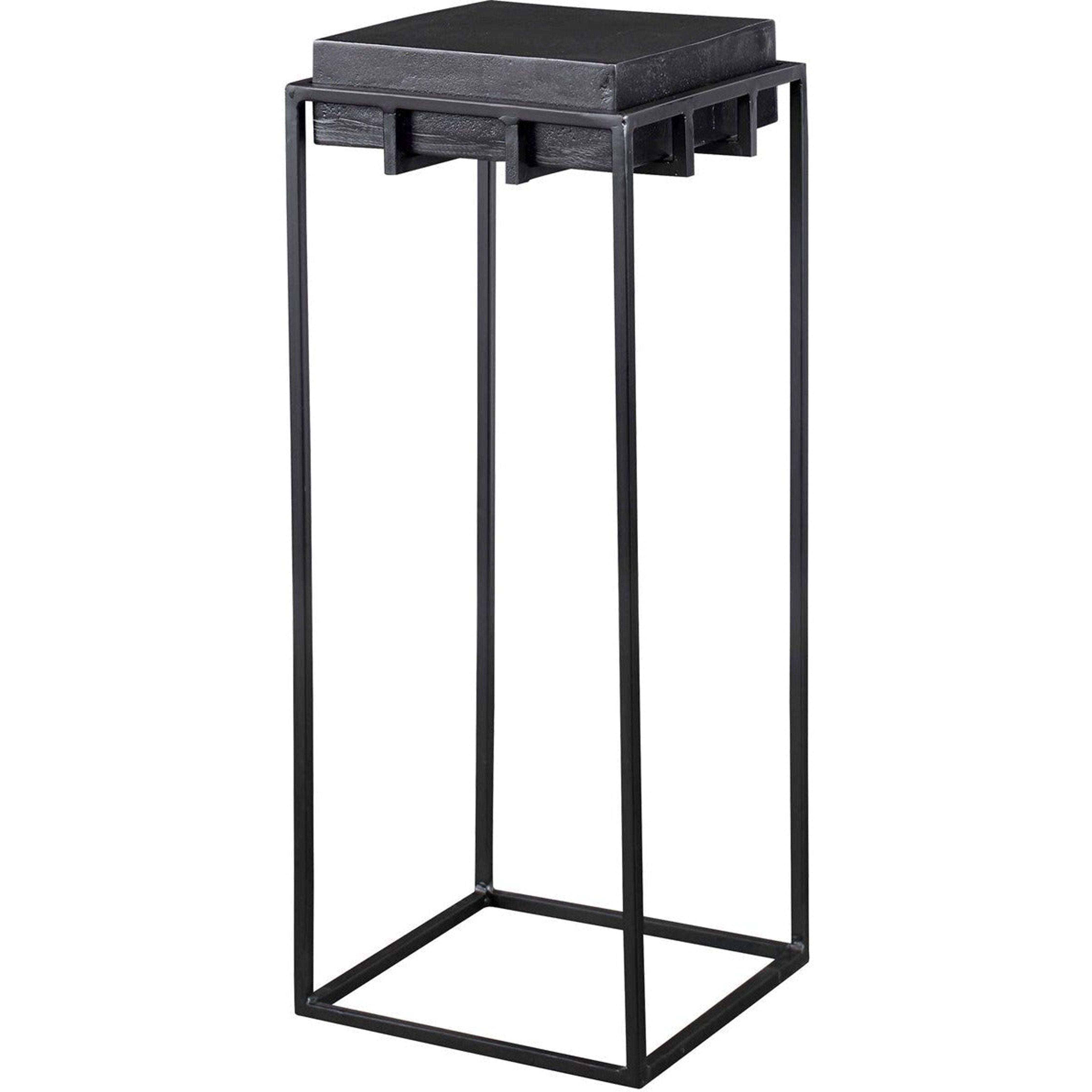 Uttermost Telone Antiqued Black Top With Aged Black Iron Base Modern Pedestal Table - Image 1