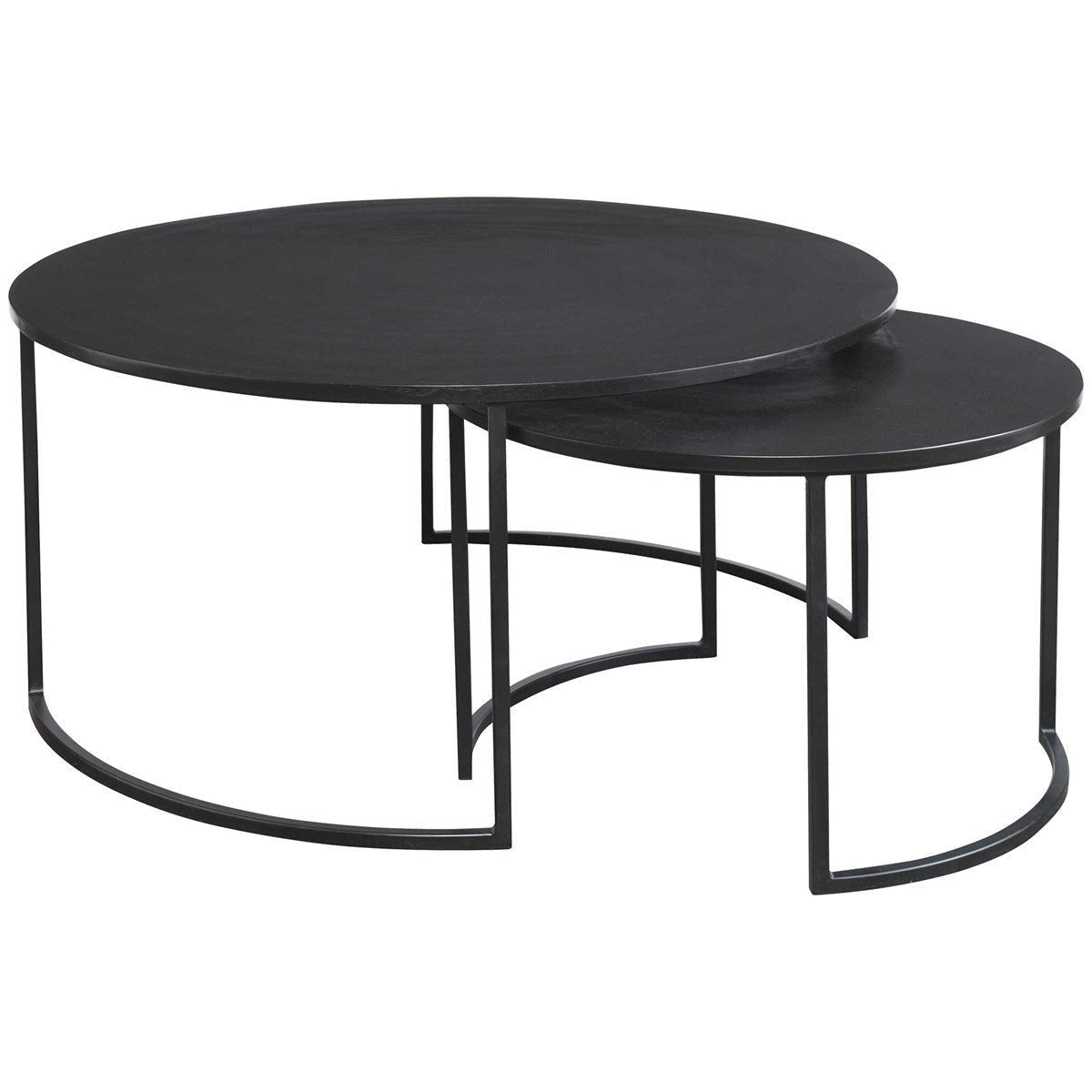 Uttermost Barnette Black Top with Aged Black Iron Base Set of 2 Coffee Nesting Tables - Image 1