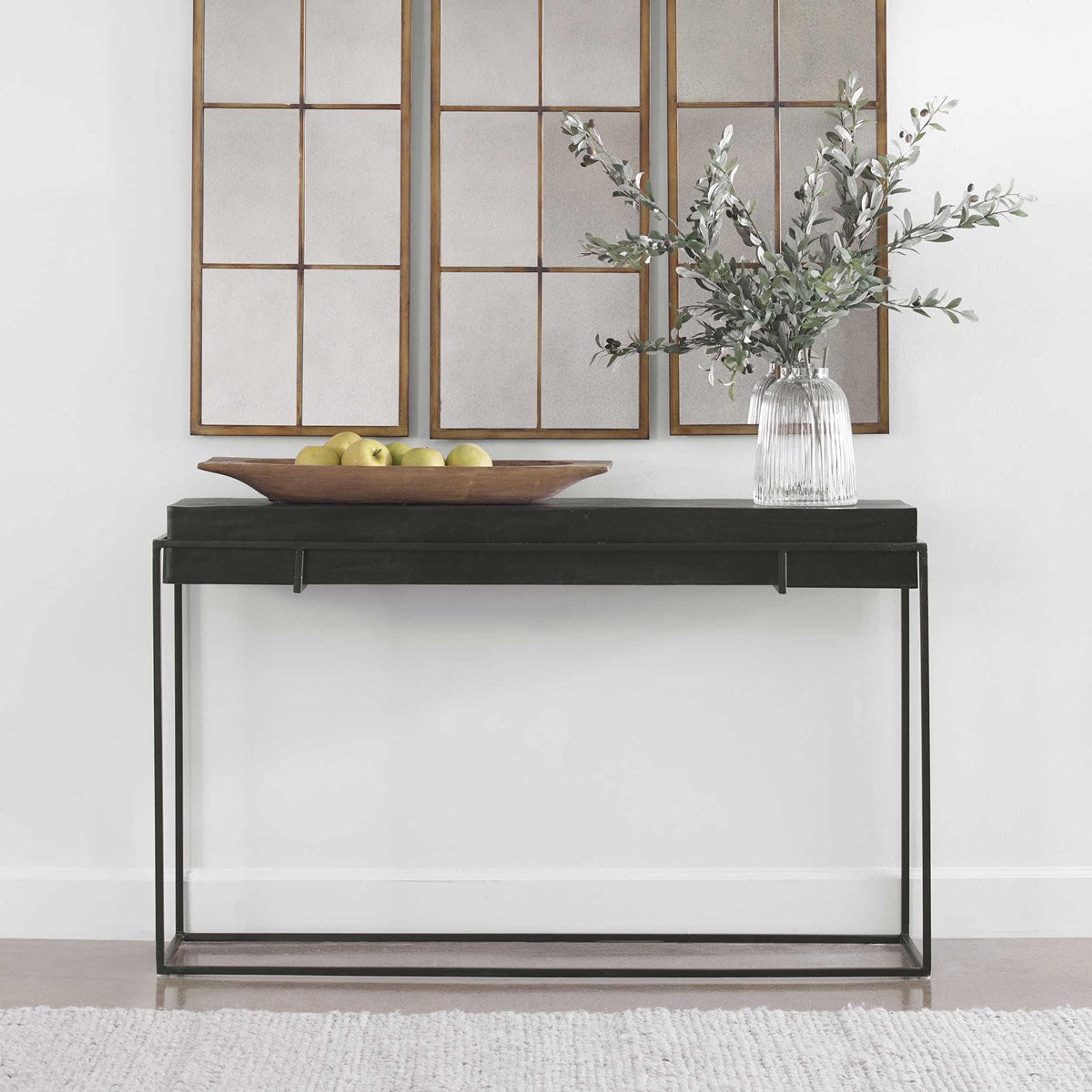 Uttermost Telone Antiqued Black Top With Aged Black Iron Base Console Table - Image 1