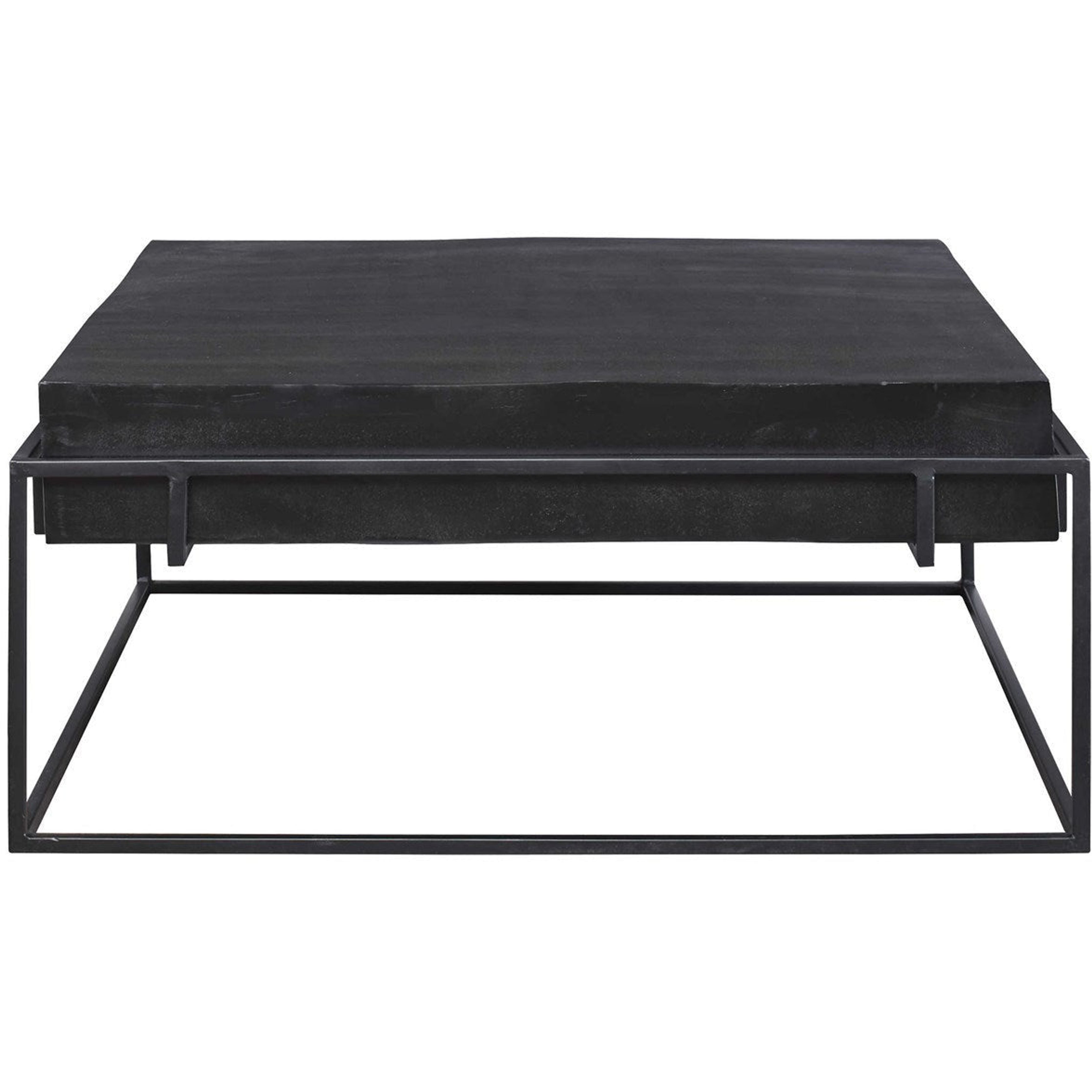 Uttermost Telone Antiqued Black Top With Aged Black Iron Base  Modern Coffee Table - Image 3