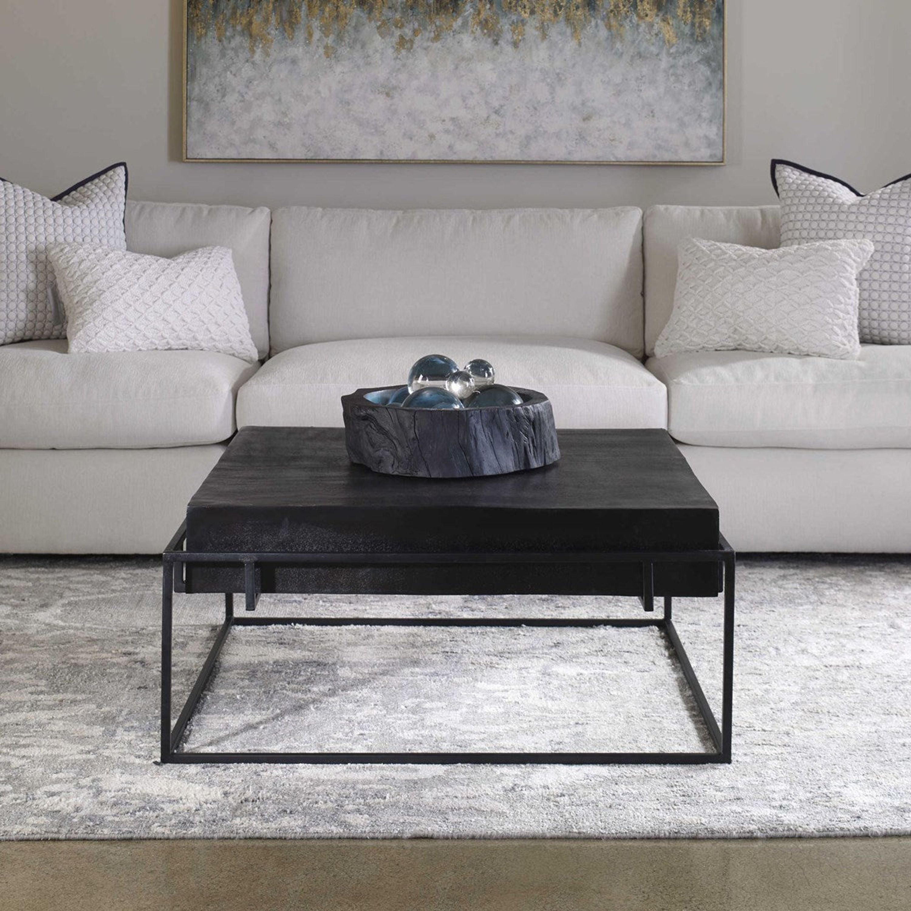 Uttermost Telone Antiqued Black Top With Aged Black Iron Base  Modern Coffee Table - Image 2