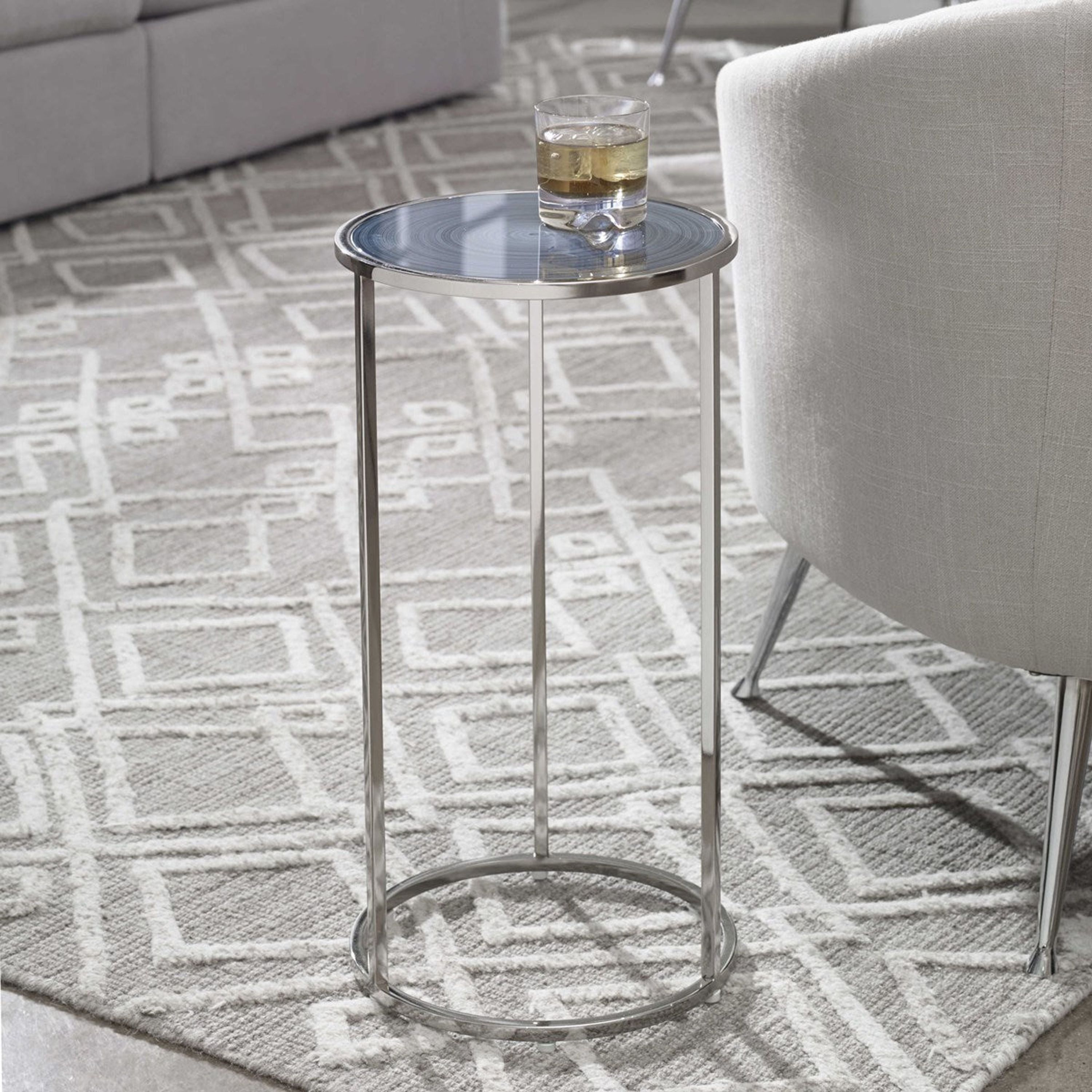 Uttermost Whirl Black Glass Top With Polished Nickel Base Contemporary Drink Table - Image 2