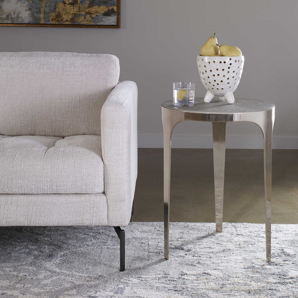Uttermost Agra Light Gray Concrete Top With Brushed Nickel Base Modern Round Side Table - Image 1