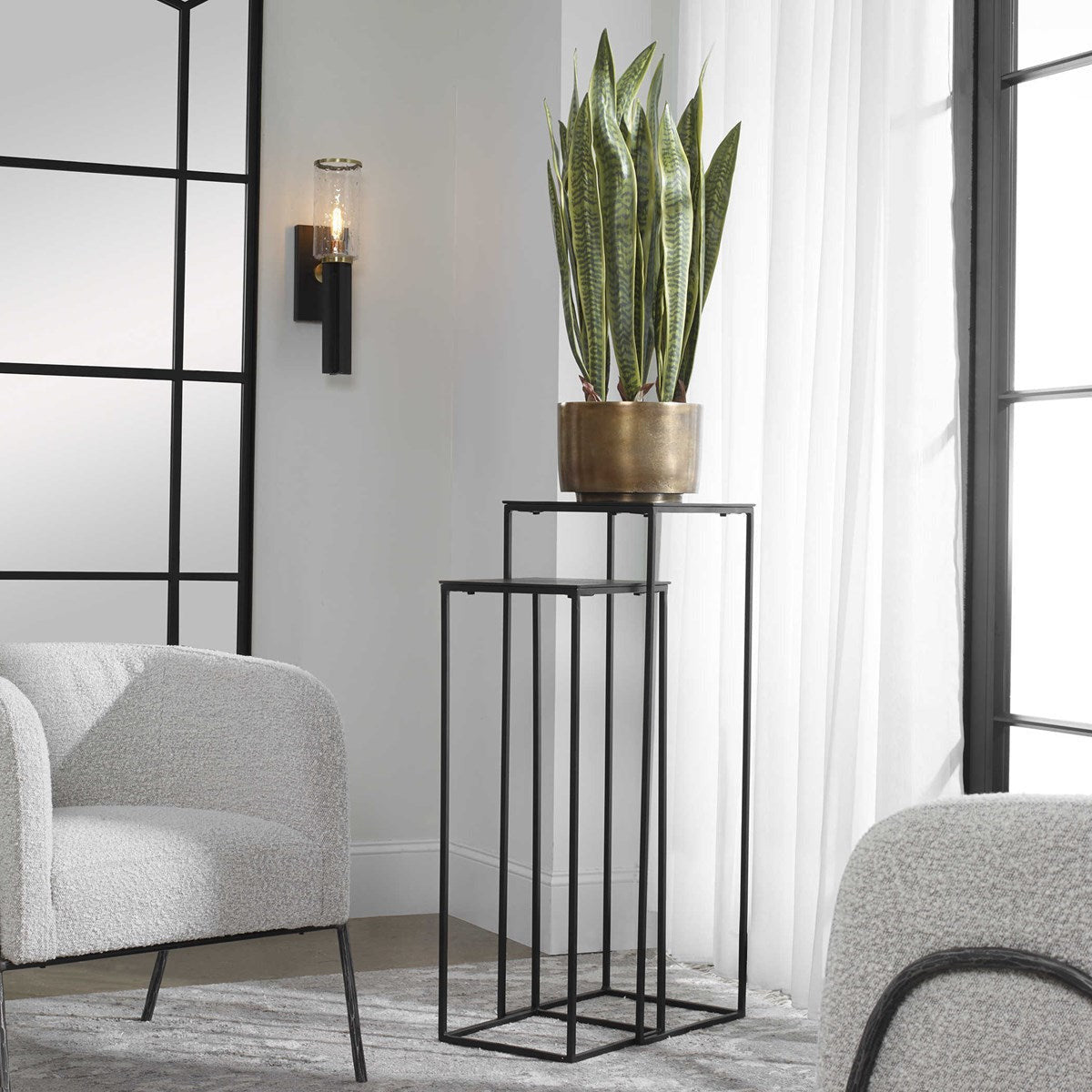 Uttermost Coreene Antiqued Bronze With Aged Black Iron Set of 2 Modern Nesting Pedestals - Image 1