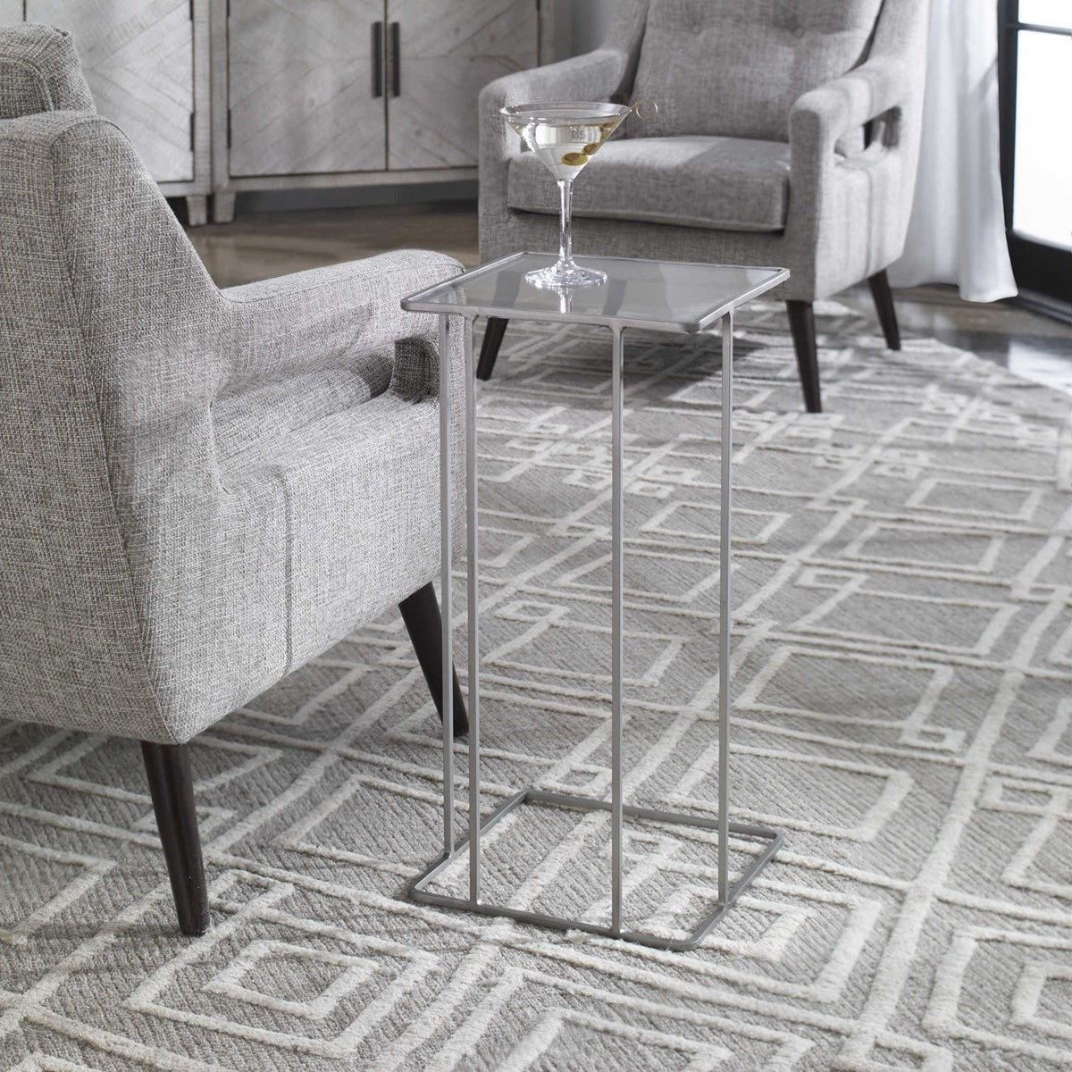 Uttermost Cadmus Glass Top With Soft Pewter Iron Modern Accent Table - Image 1