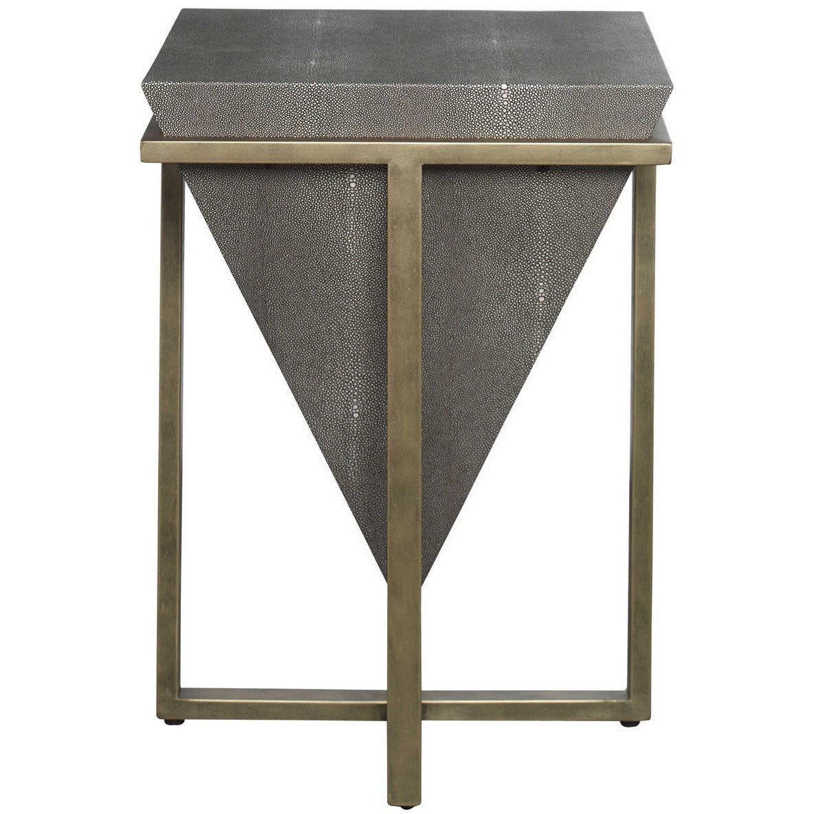 Uttermost Bertrand Gray Faux Shagreen With Aged Gold Iron Base Accent Table - Image 2