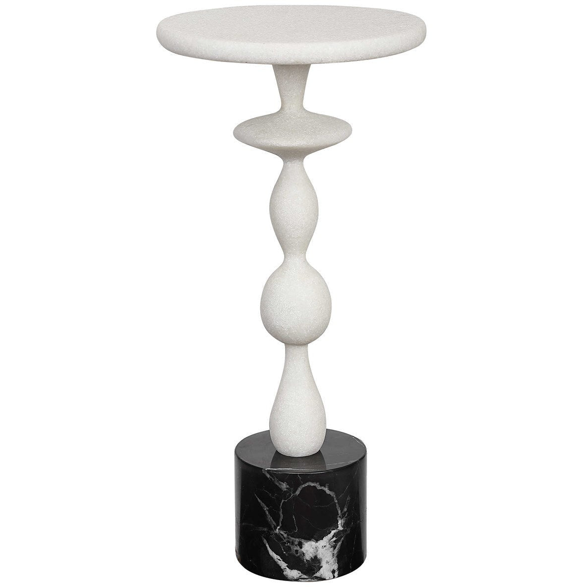 Uttermost Inverse White Stone With Black Marble Modern Round Drink Table - Image 2