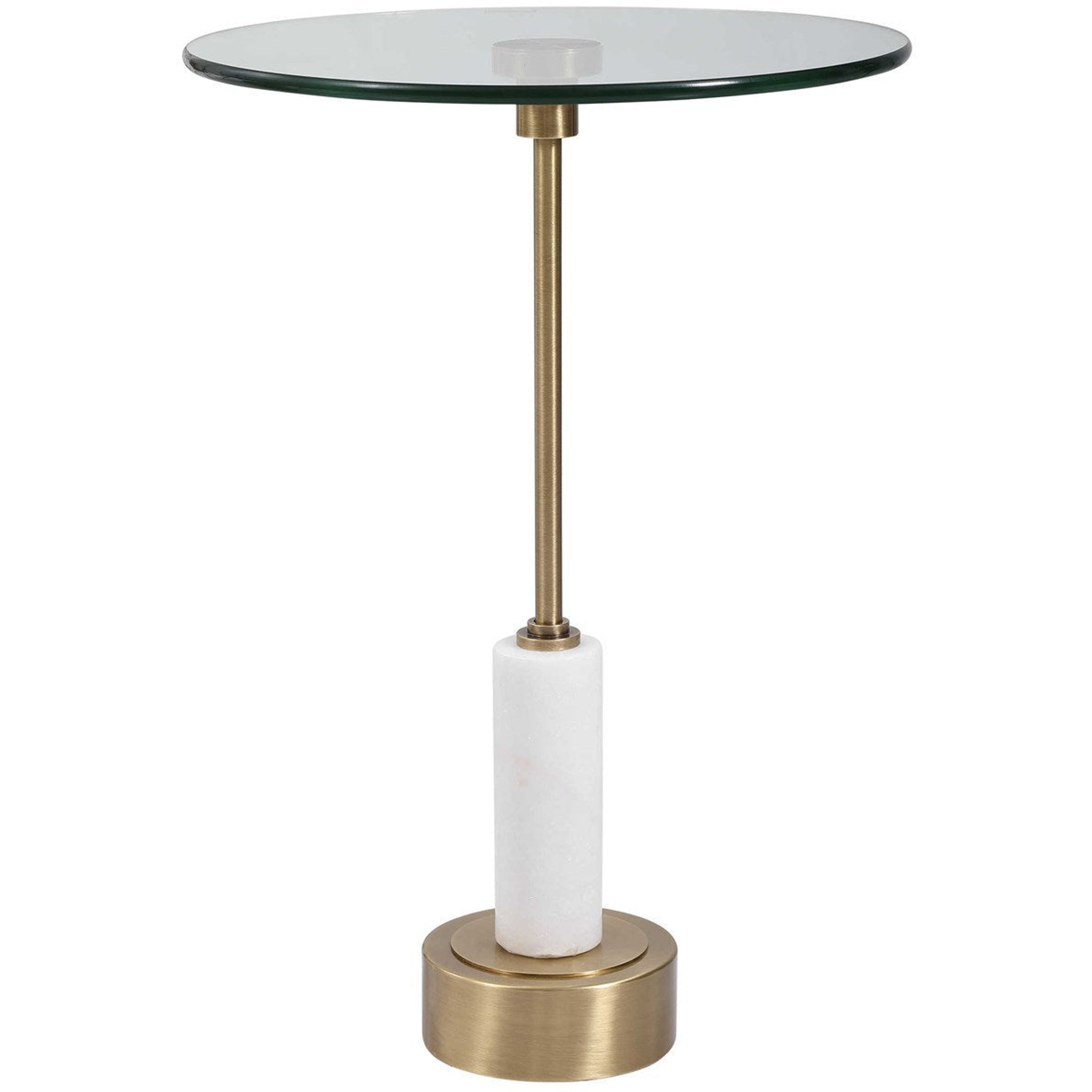 Uttermost Portsmouth Glass Top With White Marble and Brushed Brass Iron Accent Table - Image 1