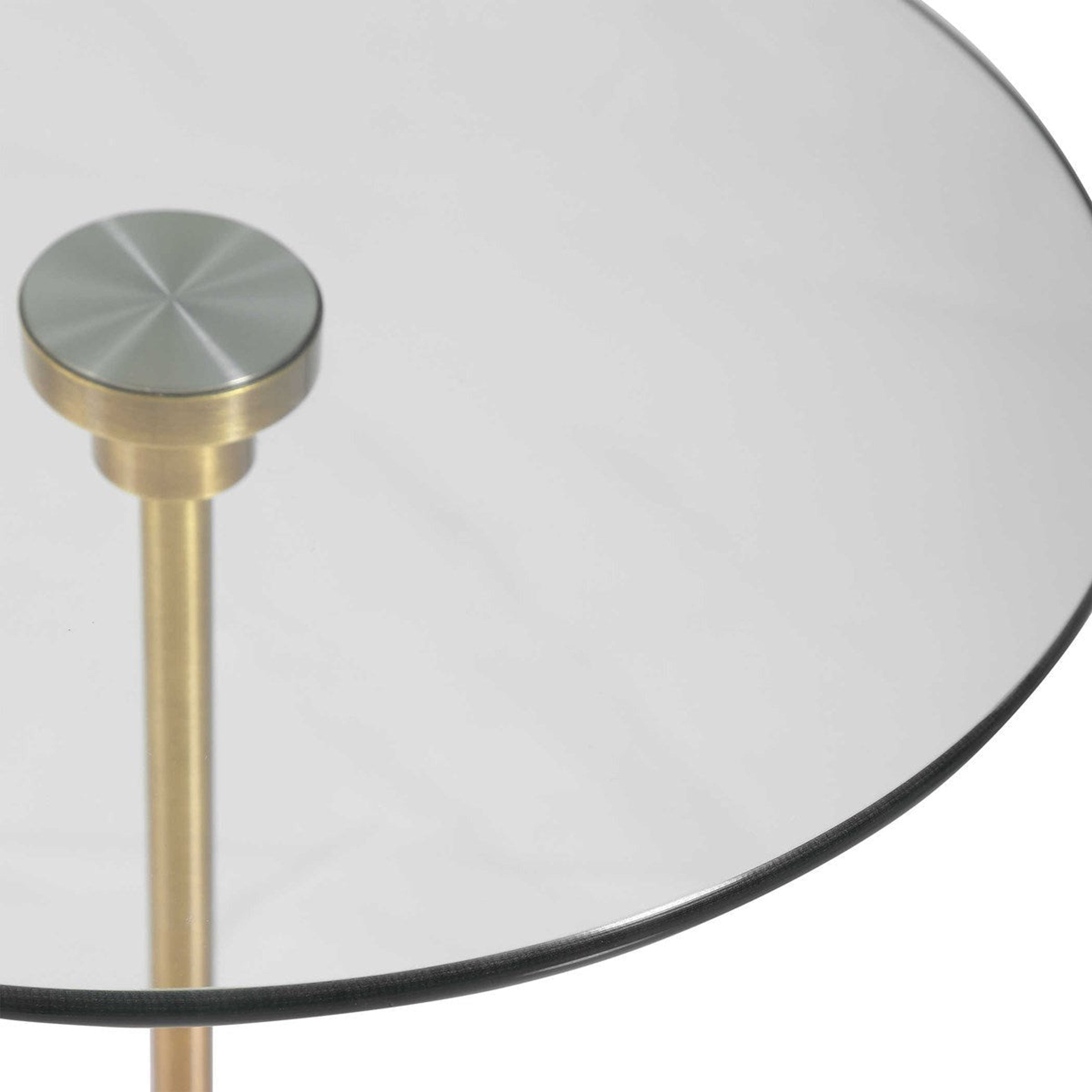 Uttermost Portsmouth Glass Top With White Marble and Brushed Brass Iron Accent Table - Image 3