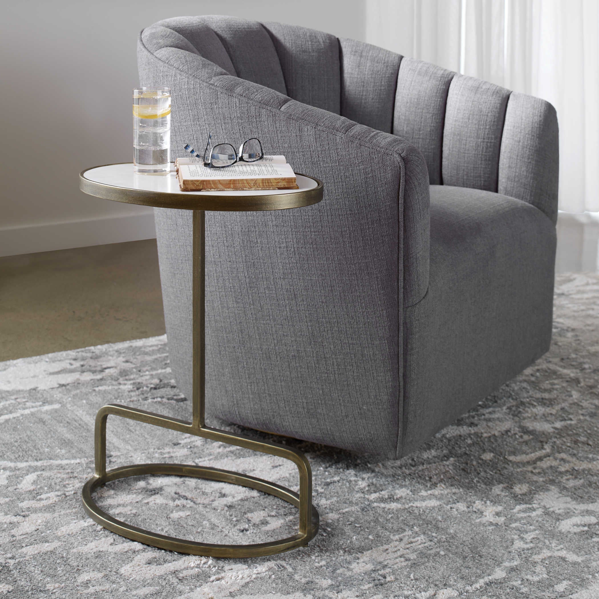 Uttermost Jessenia White Marble Top With Antiqued Gold Iron Modern Accent Table - Image 1