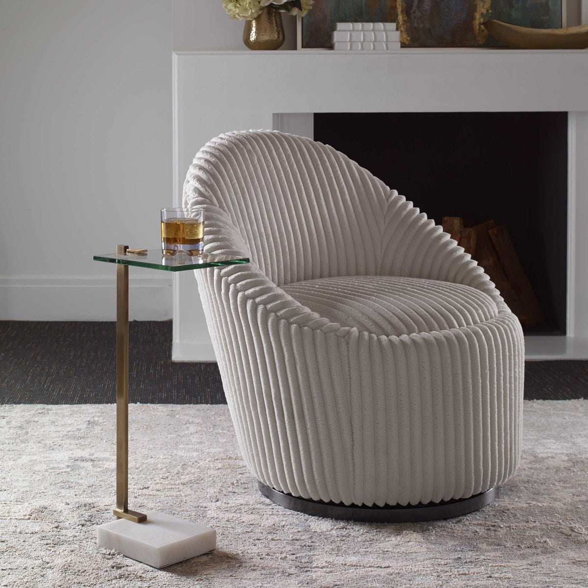 Uttermost Butler Glass Too With White Marble & Brushed Brass Modern Accent Table - Image 1