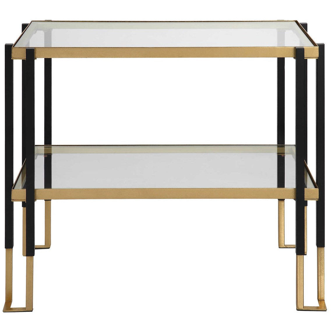 Uttermost Kentmore Glass Top With Matte Black and Brushed Gold Iron Contemporary Side Table - Image 2