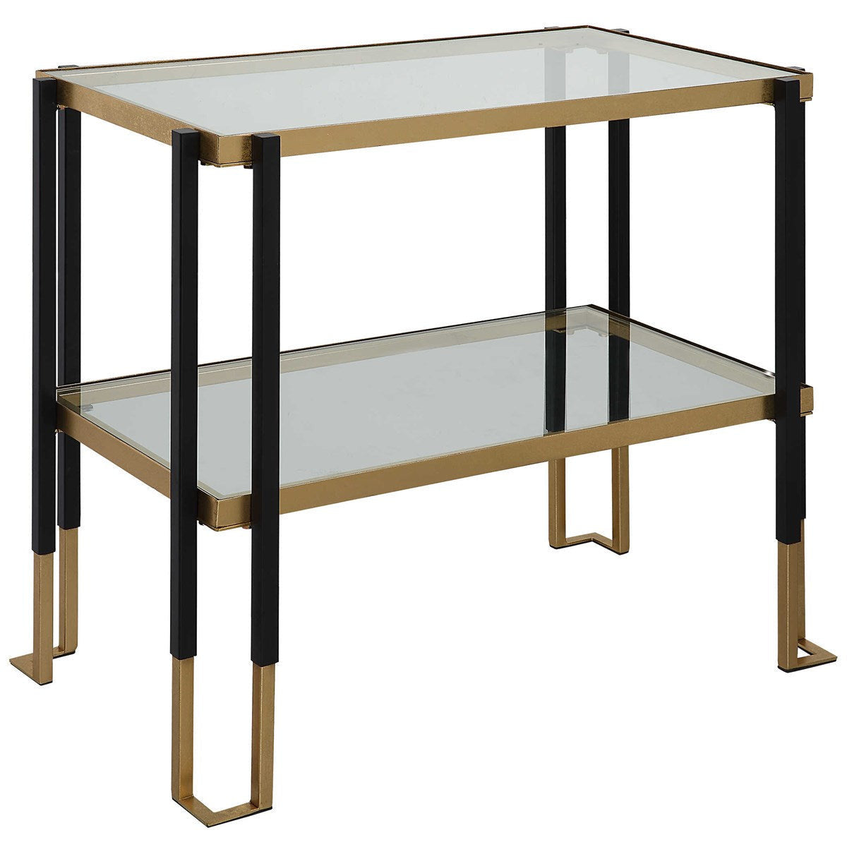 Uttermost Kentmore Glass Top With Matte Black and Brushed Gold Iron Contemporary Side Table - Image 3