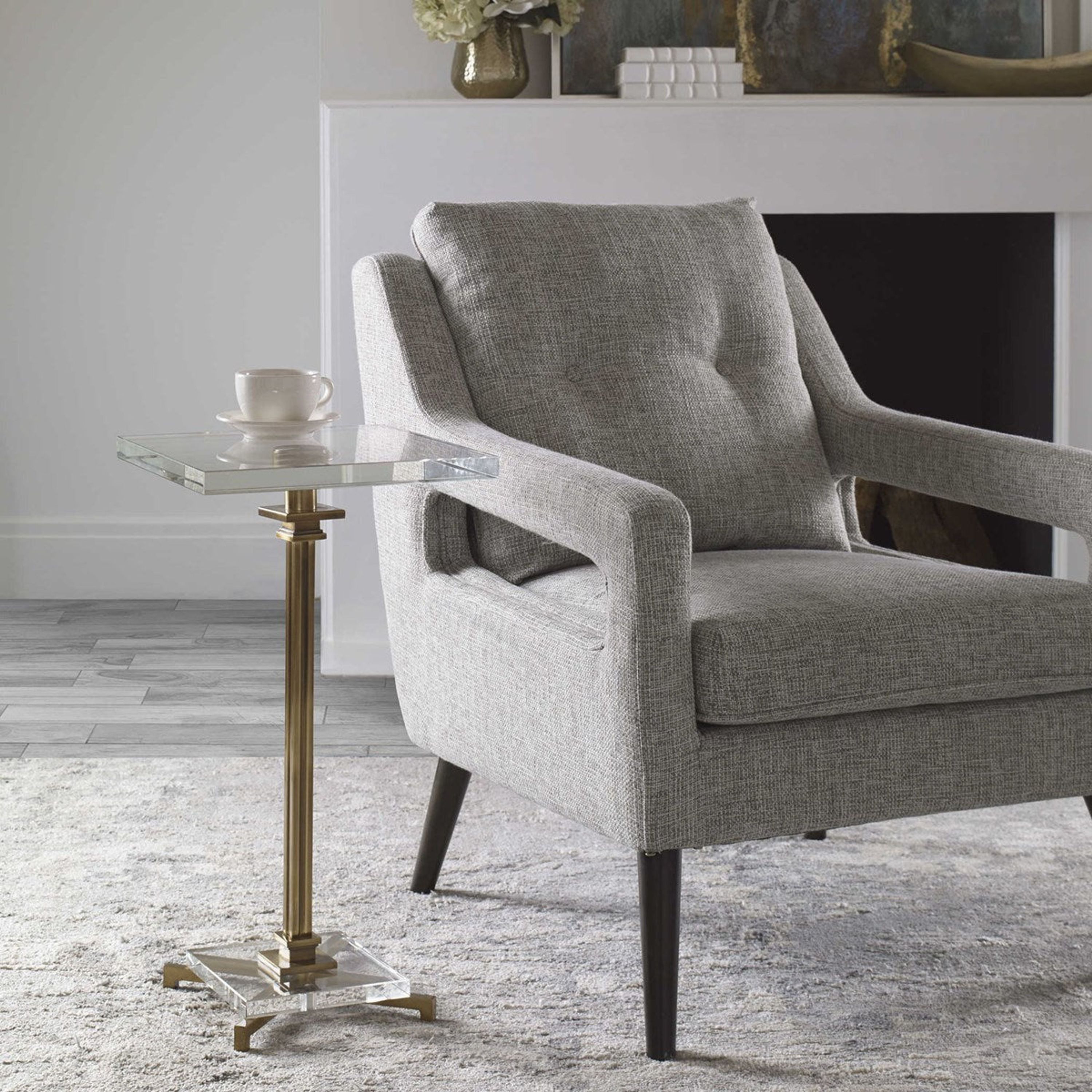 Uttermost Richelieu Crystal Top with Brushed Brass Base Modern Drink Table - Image 1