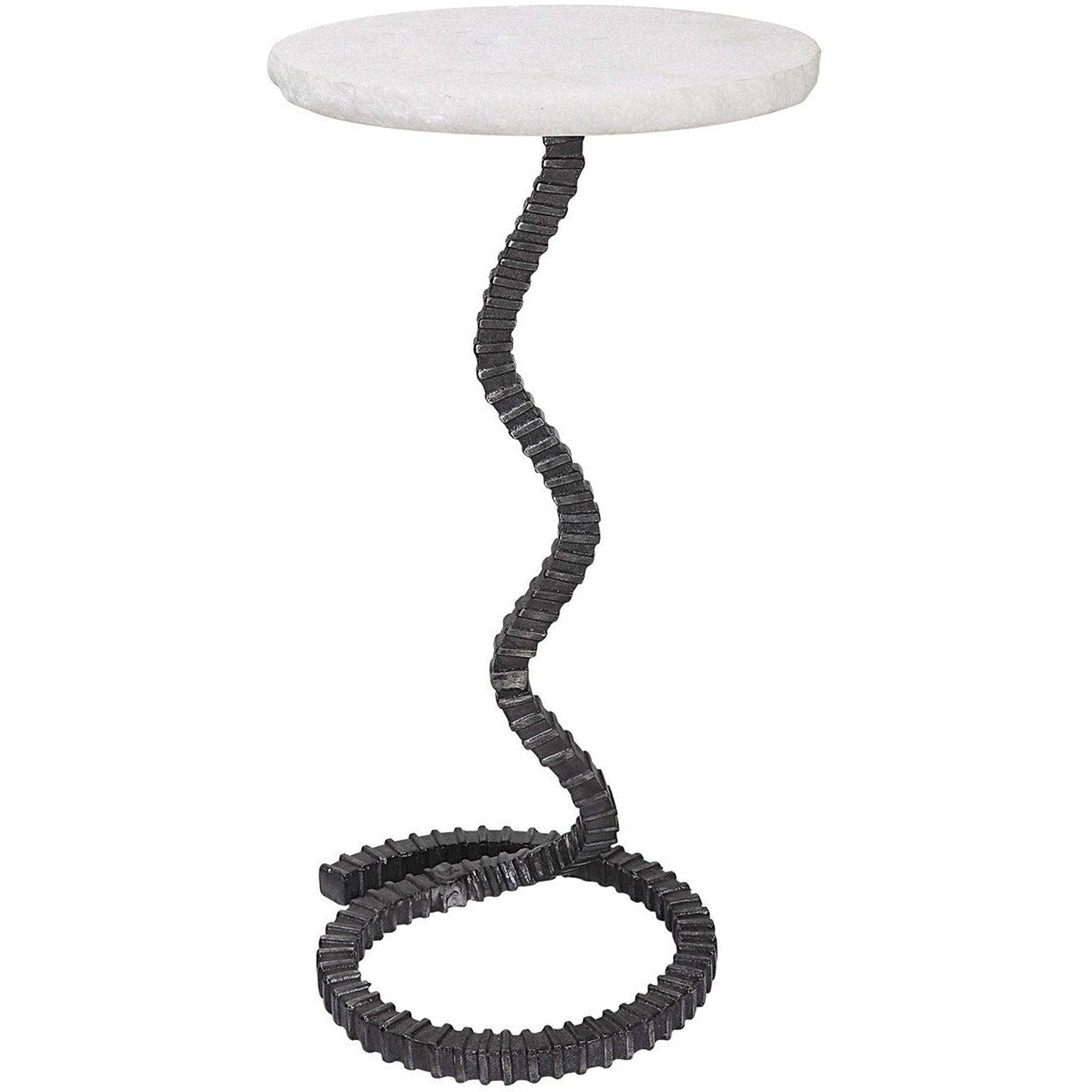 Uttermost Lasso White Stone Top With Gunmetal Gray Iron Base Modern Drink Table - Image 2