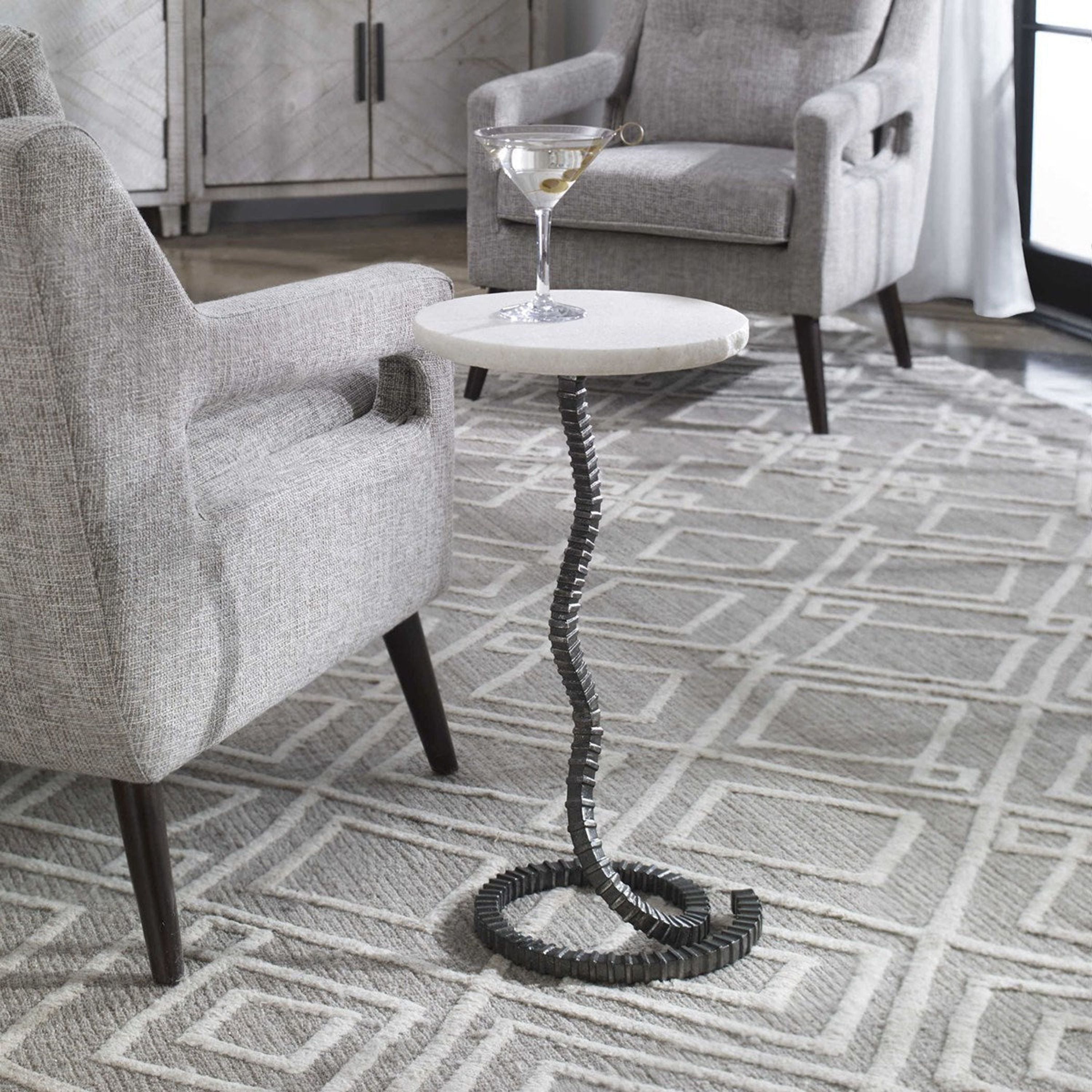 Uttermost Lasso White Stone Top With Gunmetal Gray Iron Base Modern Drink Table - Image 3