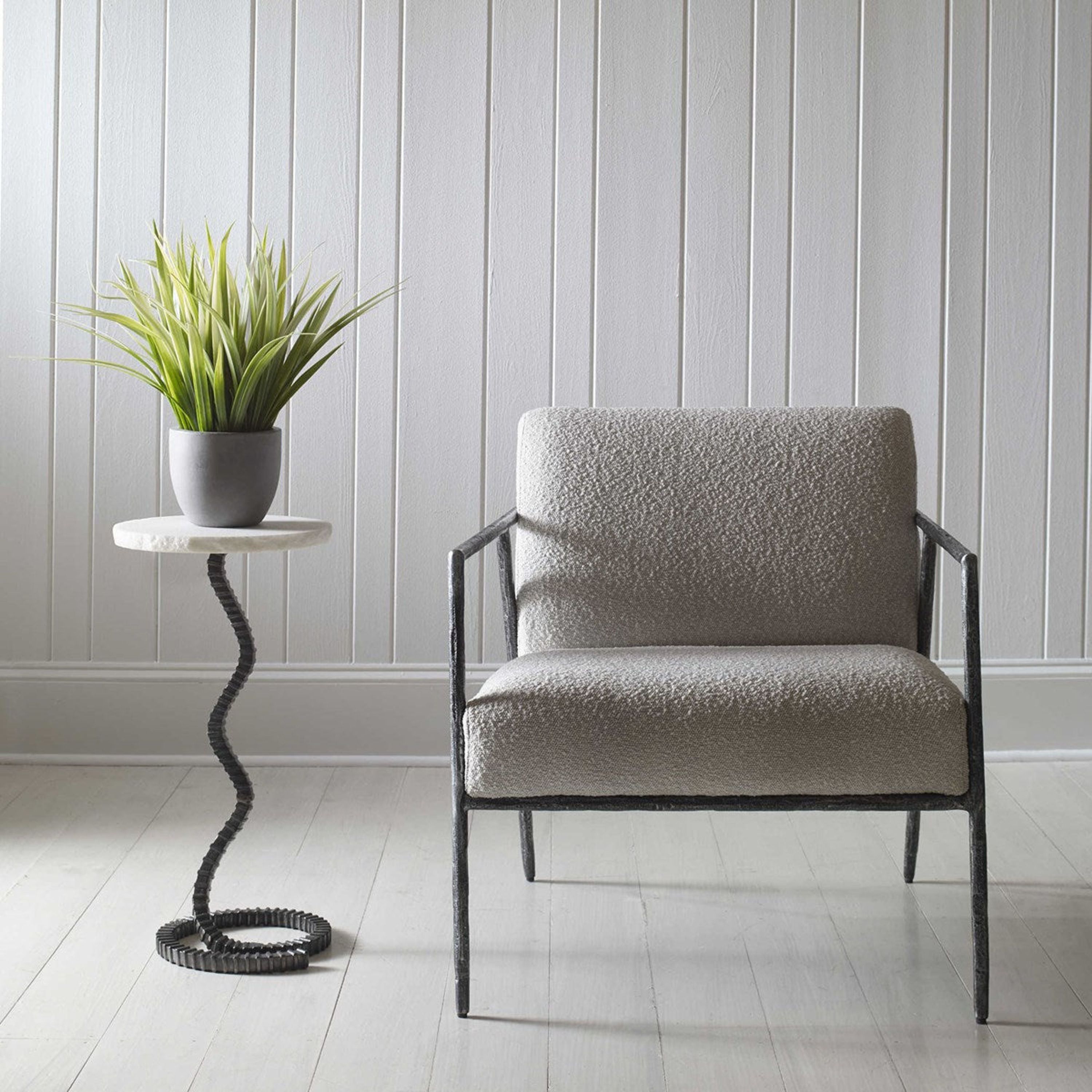 Uttermost Lasso White Stone Top With Gunmetal Gray Iron Base Modern Drink Table - Image 1