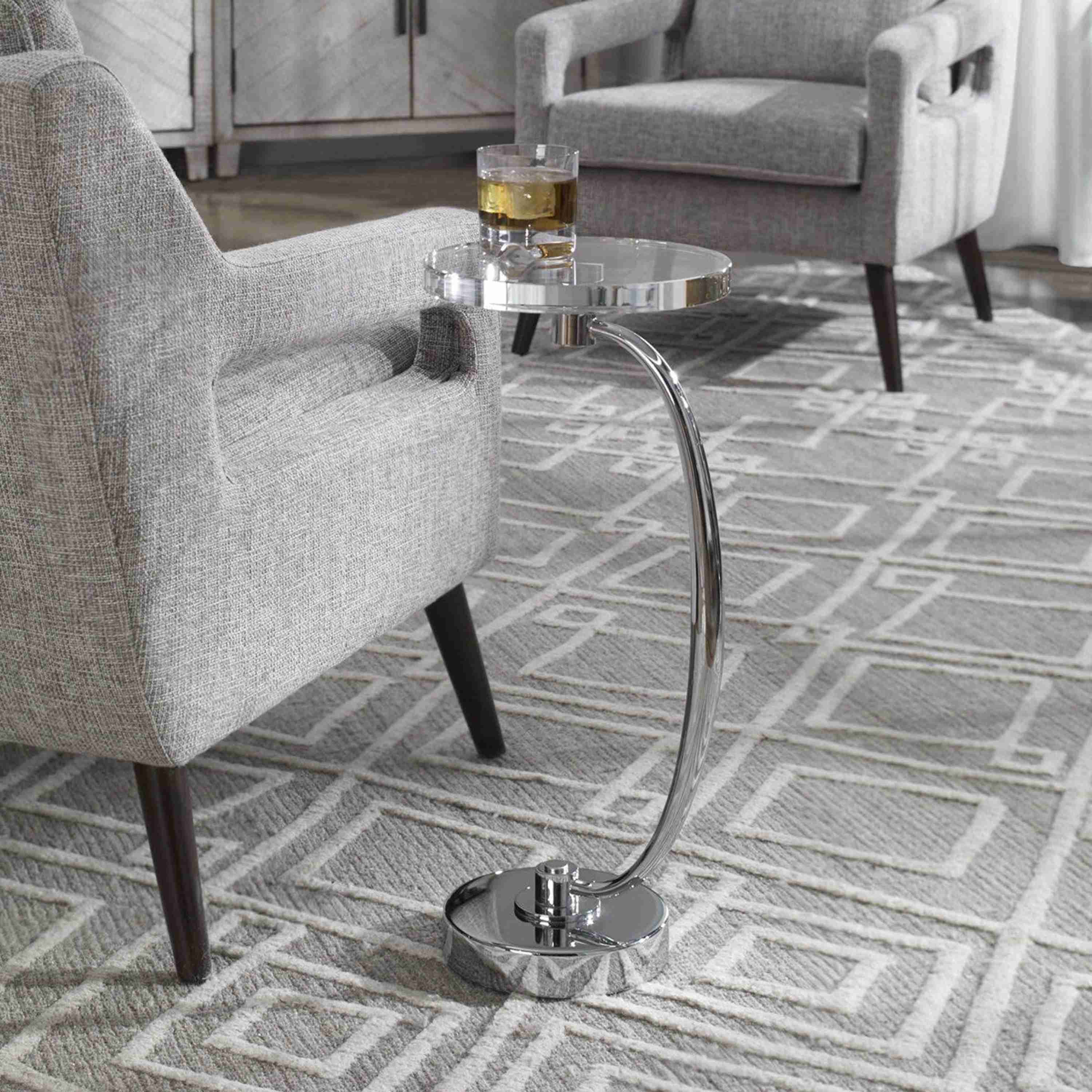 Uttermost Waveney Crystal Top With Polished Nickel With Curved Iron Drink Table - Image 2