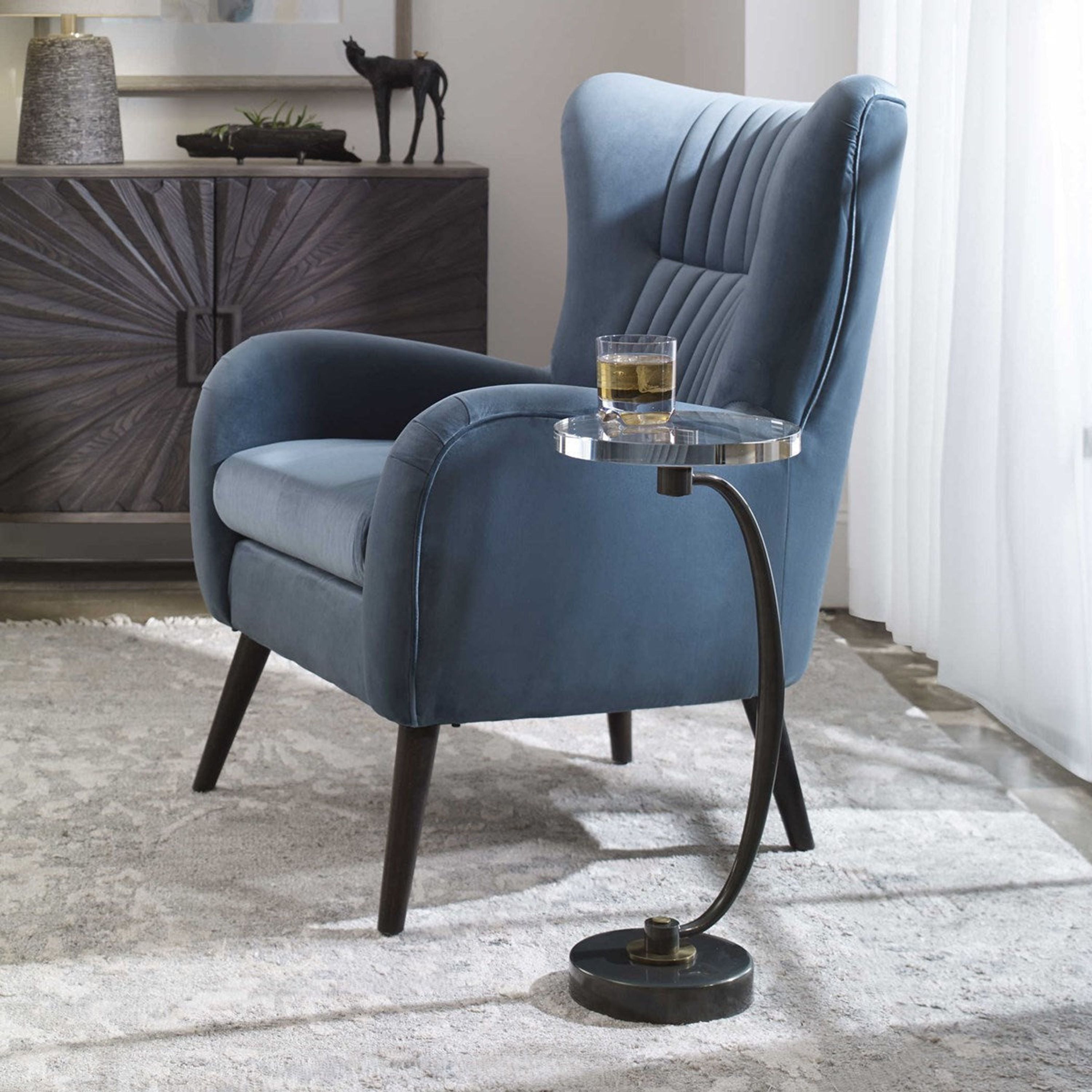 Uttermost Waveney Crystal Top With Dark Bronze Curved Iron Drink Table - Image 3