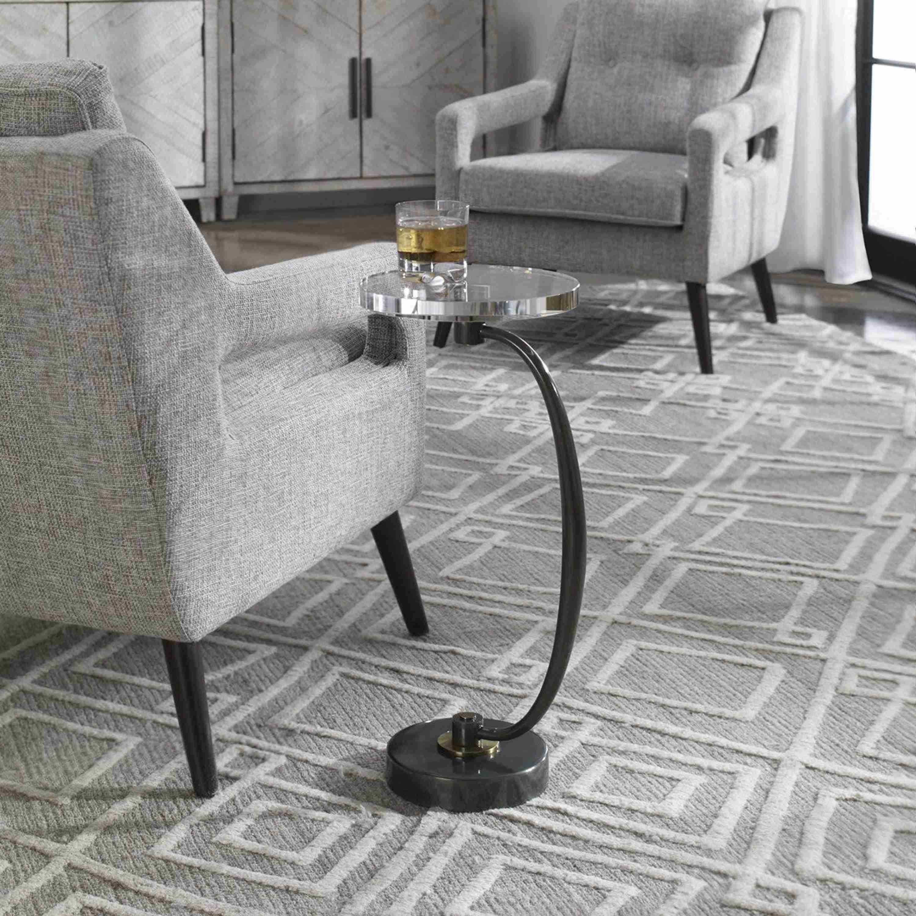 Uttermost Waveney Crystal Top With Dark Bronze Curved Iron Drink Table