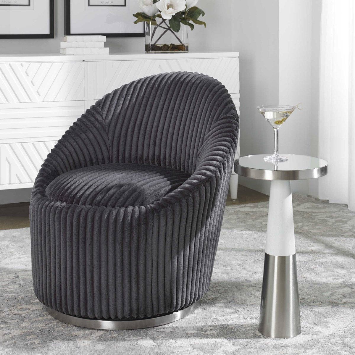 Uttermost Fortier Mirrored Top With White Wood & Brushed Nickel Modern Accent Table - Image 1