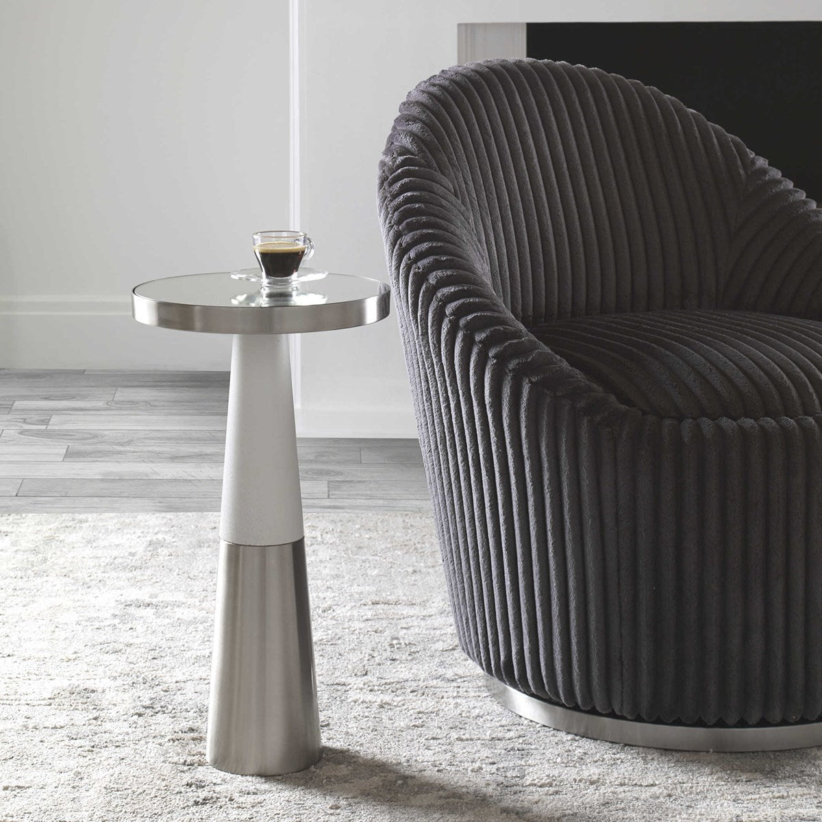 Uttermost Fortier Mirrored Top With White Wood & Brushed Nickel Modern Accent Table - Image 2