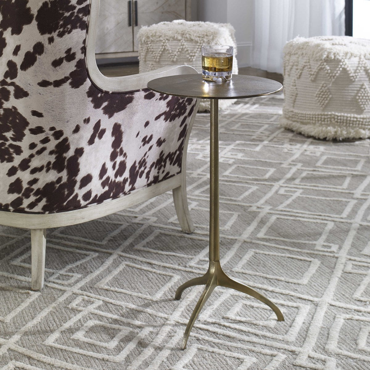 Uttermost Beacon Antiqued Gold Modern Round Accent Table - Image 3
