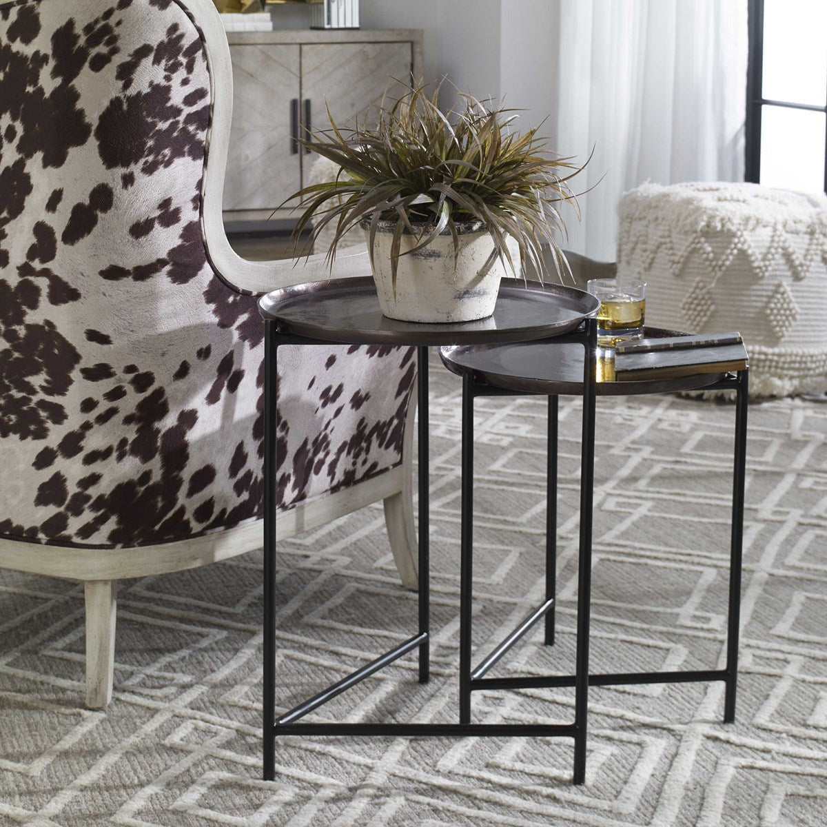 Uttermost Burnett Black And Dark Nickel Set of 2 Nesting Tables - Image 2