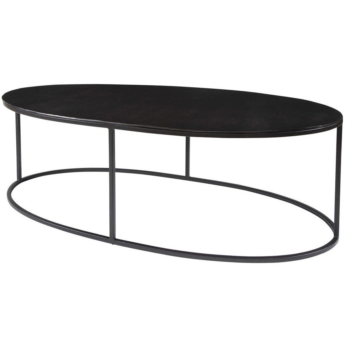 Uttermost Coreene Antiqued Black With Aged Black Iron Modern Oval Coffee Table - Image 2