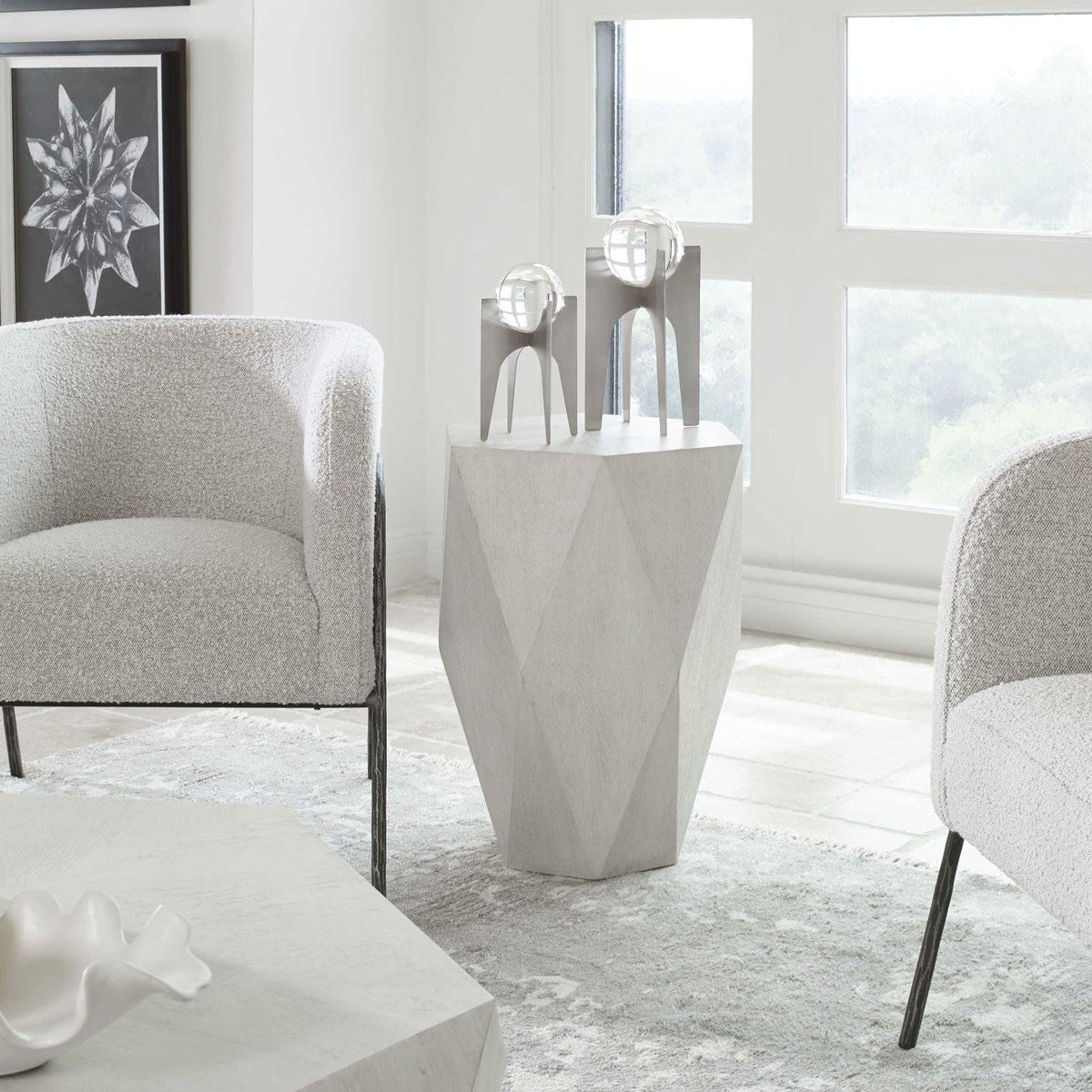 Uttermost Volker White Ceruse Mango Wood Modern Geometric Side Table
