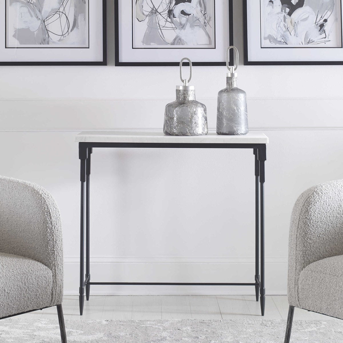 Uttermost Bourges White Marble Top With Black Iron Base Modern Console Table - Image 3
