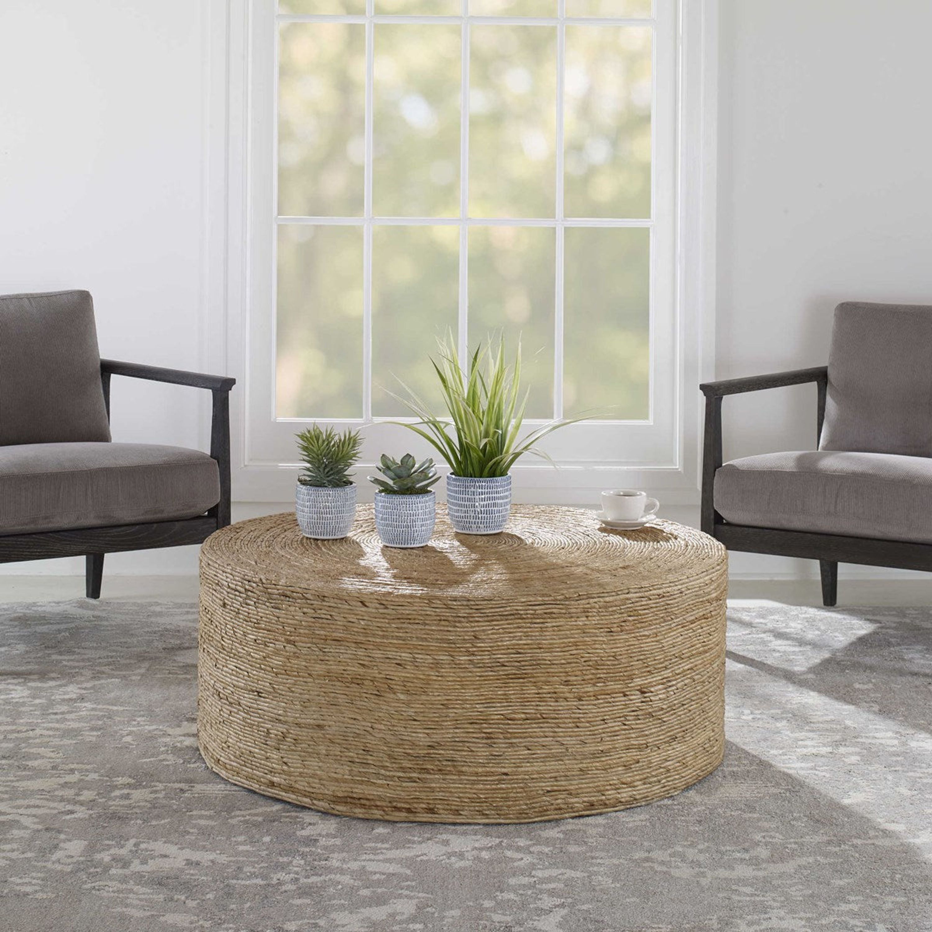 Uttermost Rora Natural Woven Banana Plant Wrapped Coastal Style Round Coffee Table - Image 1