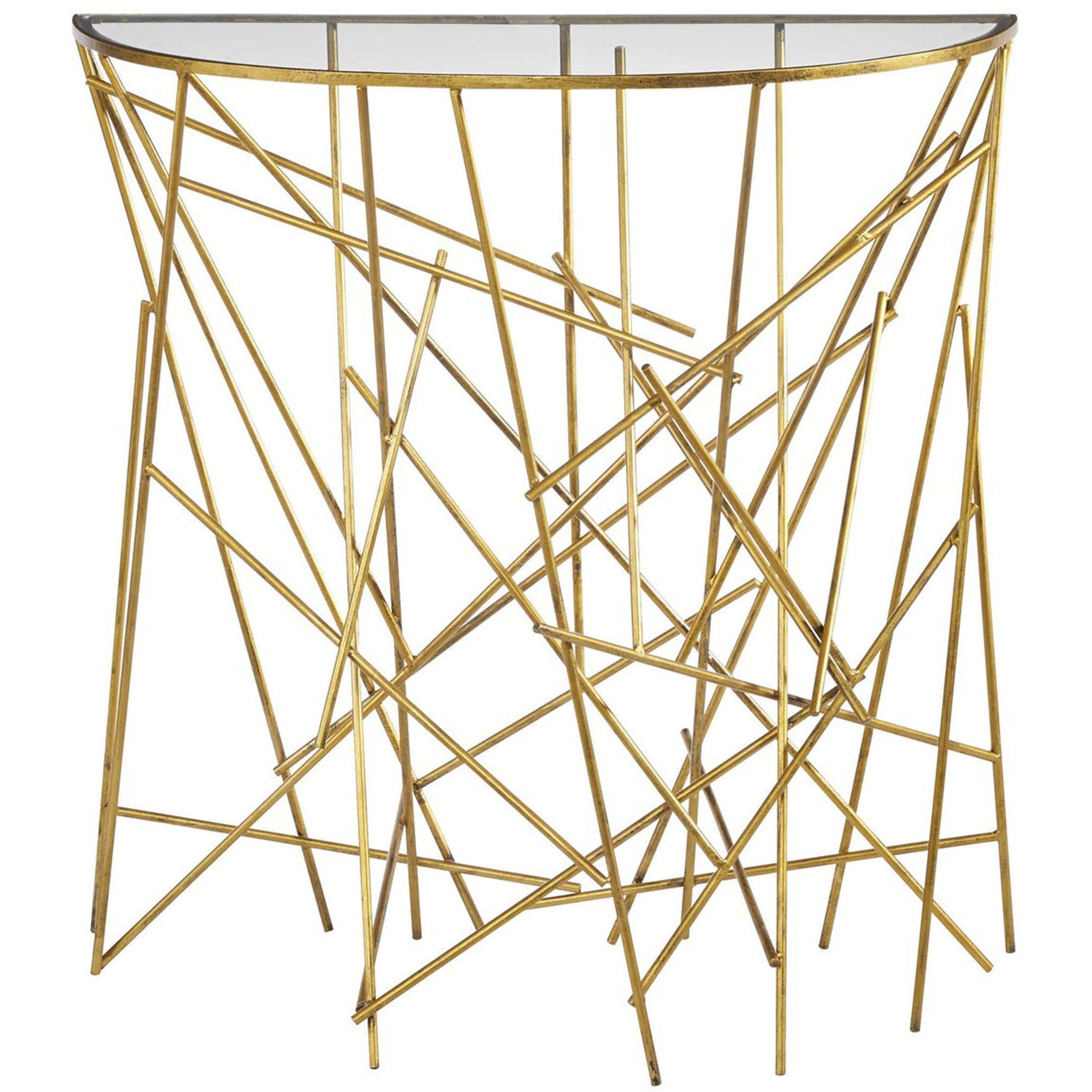 Uttermost Philosopher Glass Top With Sculptural Antiqued Gold Iron Modern Console - Image 2