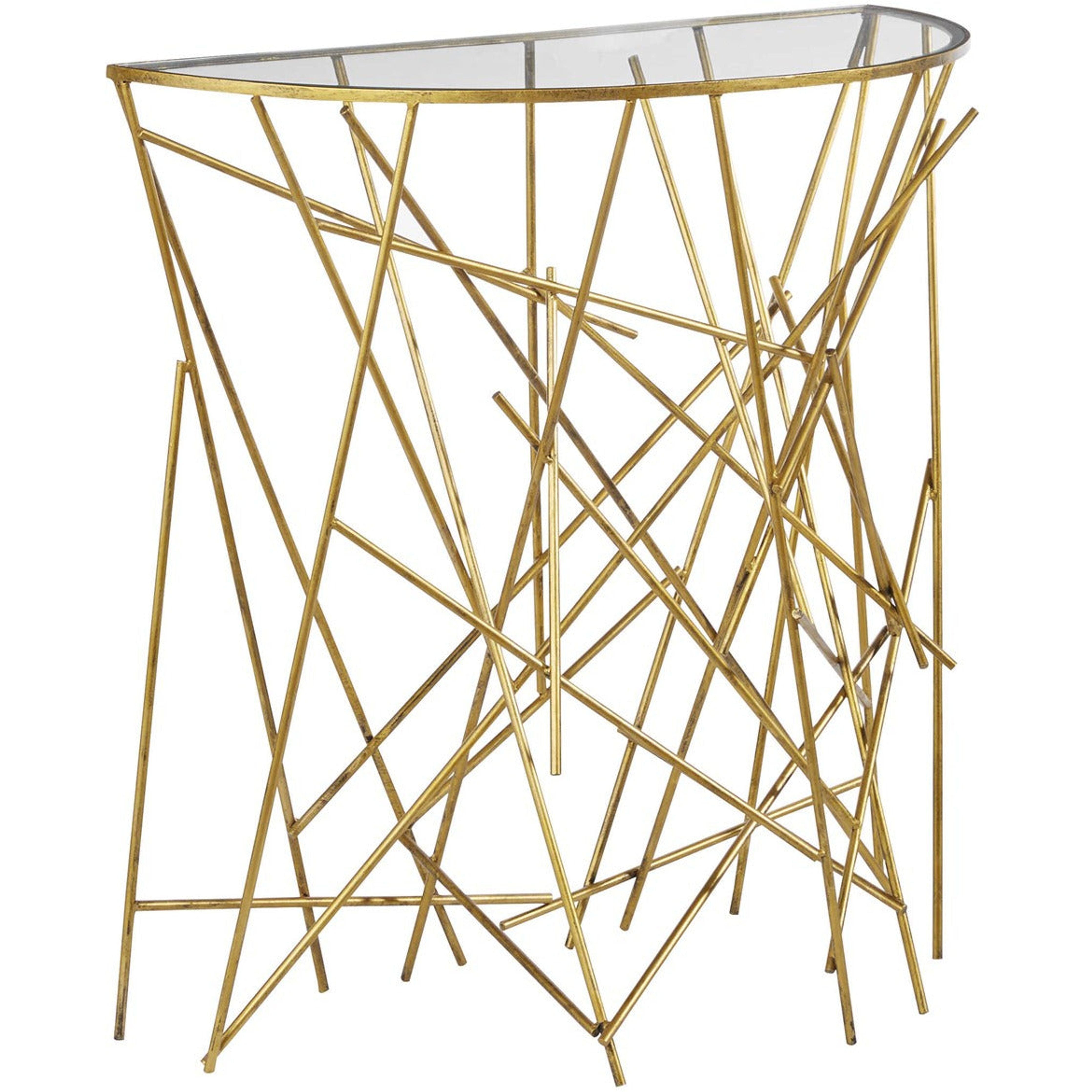 Uttermost Philosopher Glass Top With Sculptural Antiqued Gold Iron Modern Console - Image 3