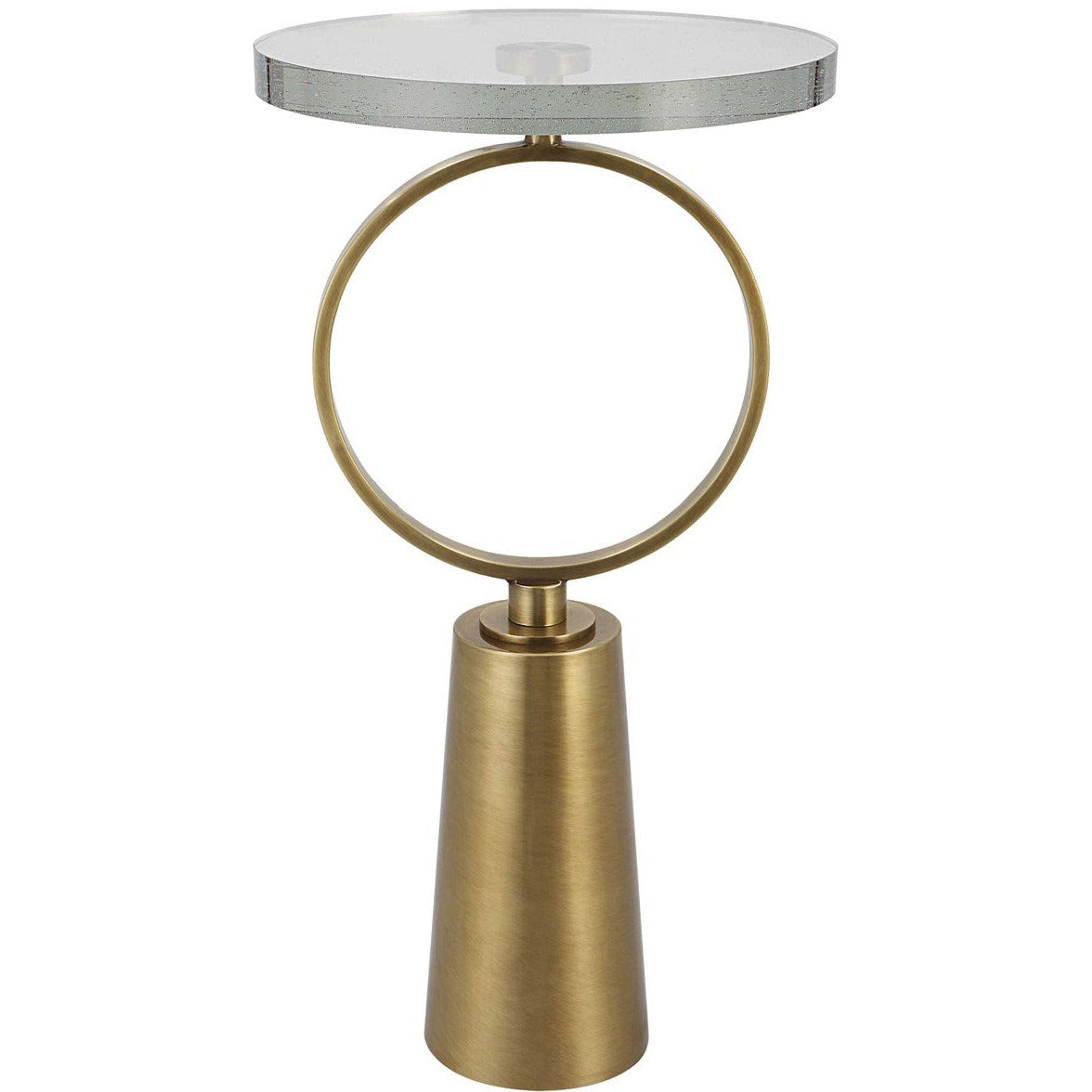 Uttermost Ringlet Glass Top With Antiqued Brass Steel Modern Round Accent Table - Image 1