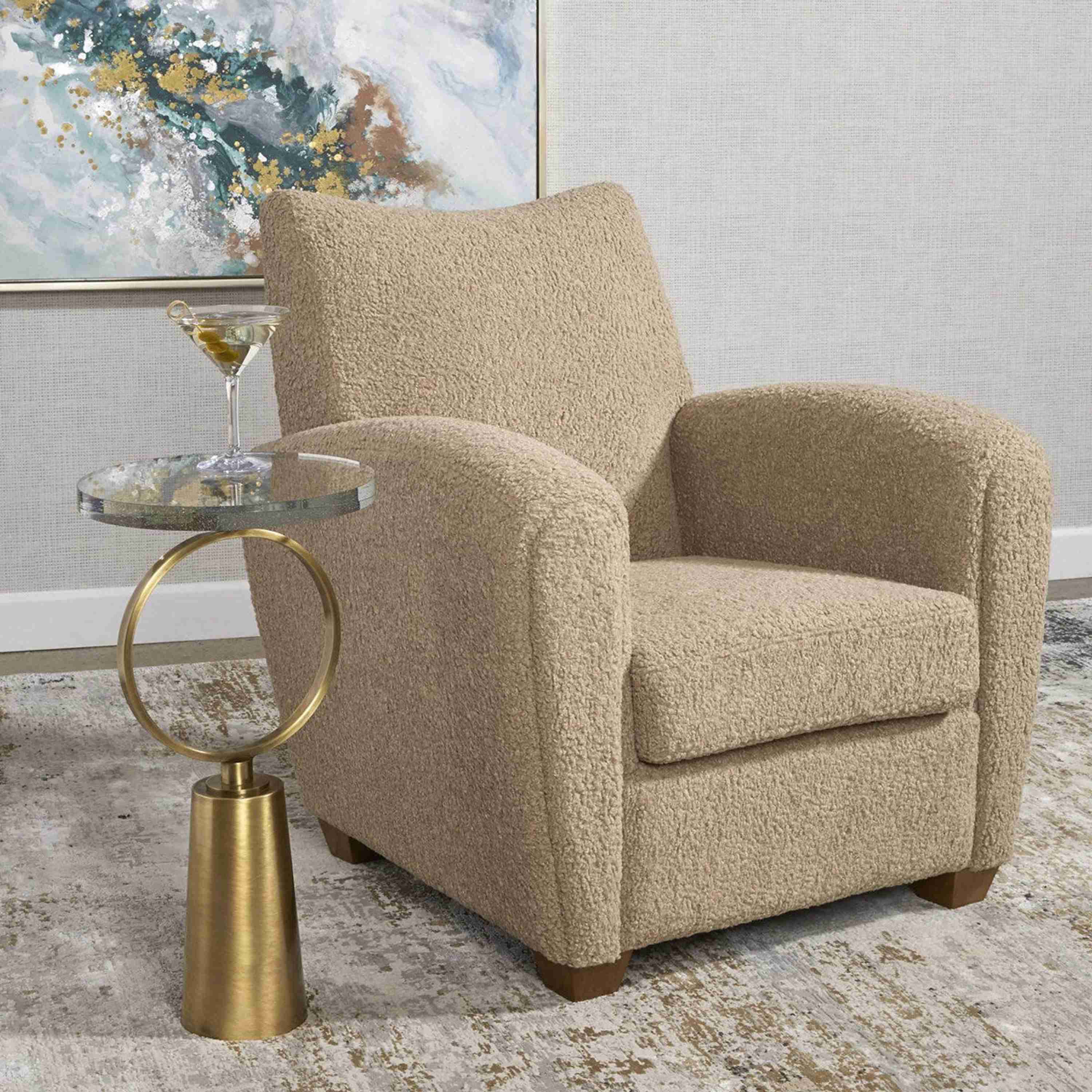 Uttermost Ringlet Glass Top With Antiqued Brass Steel Modern Round Accent Table - Image 2