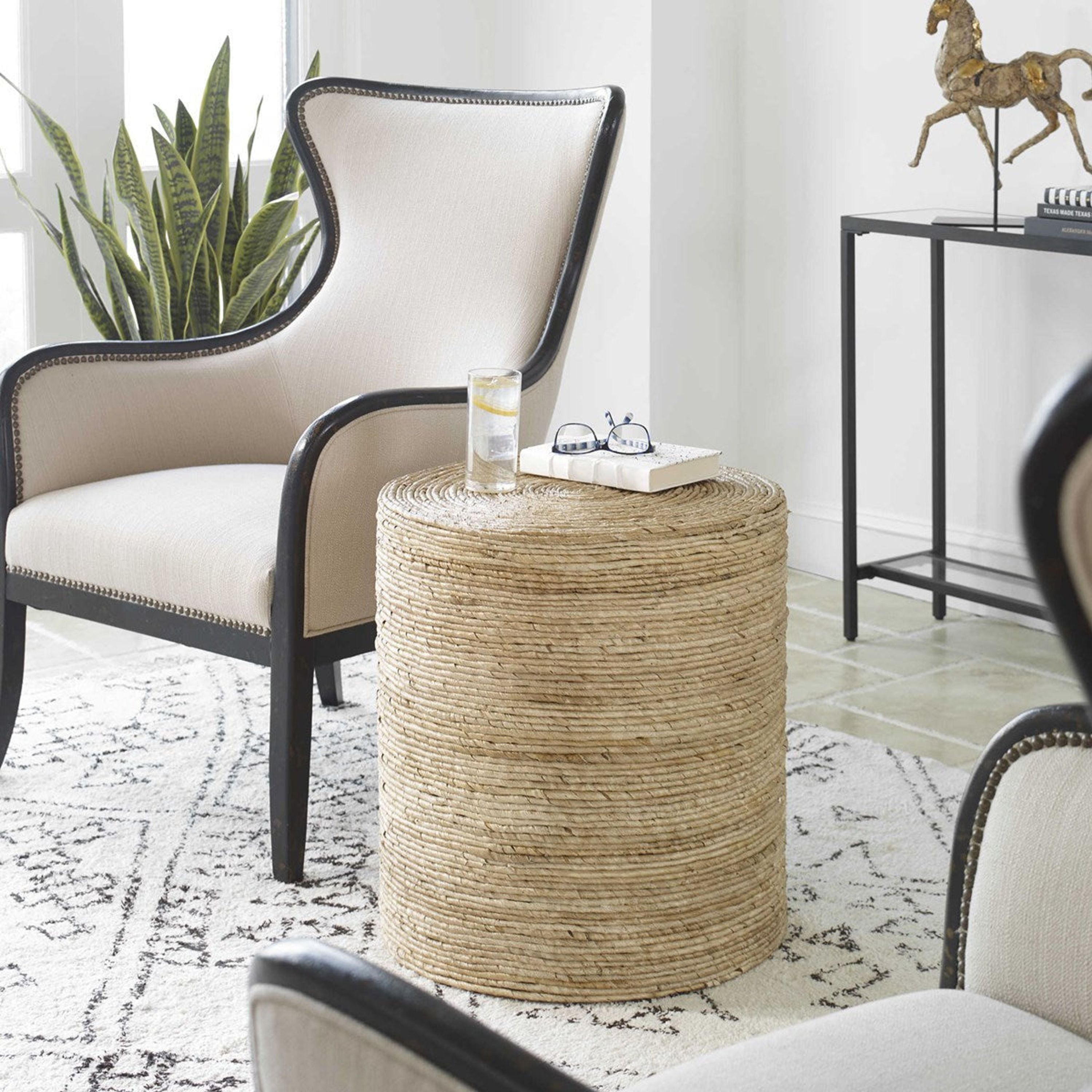 Uttermost Rora Natural Woven Banana Plant Wrapped Coastal Style Round Accent Table - Image 1