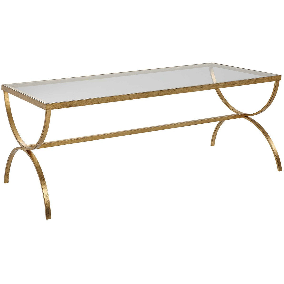 Uttermost Crescent Glass Top With Antiqued Gold Iron Coffee Table - Image 3