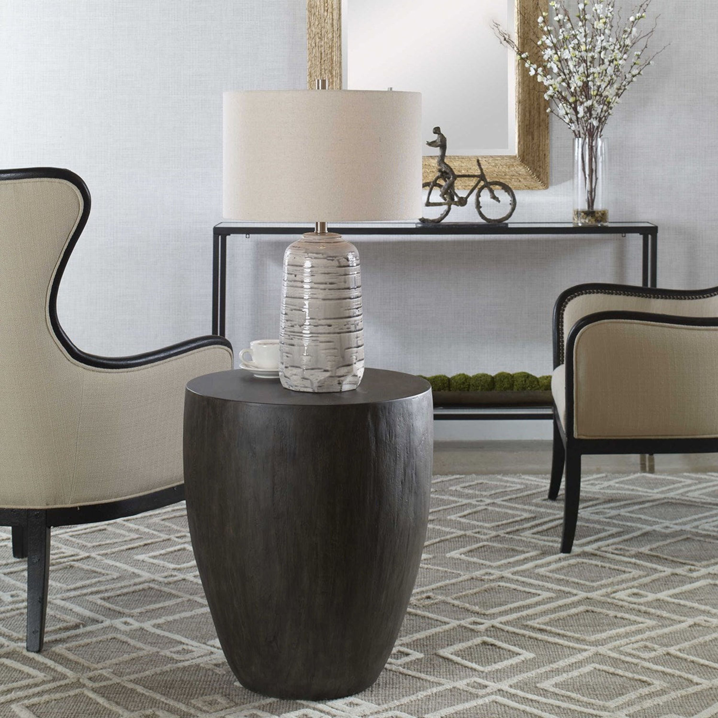 Uttermost Lark Aged Walnut Gray Mango Wood Modern Round End Table - Image 1