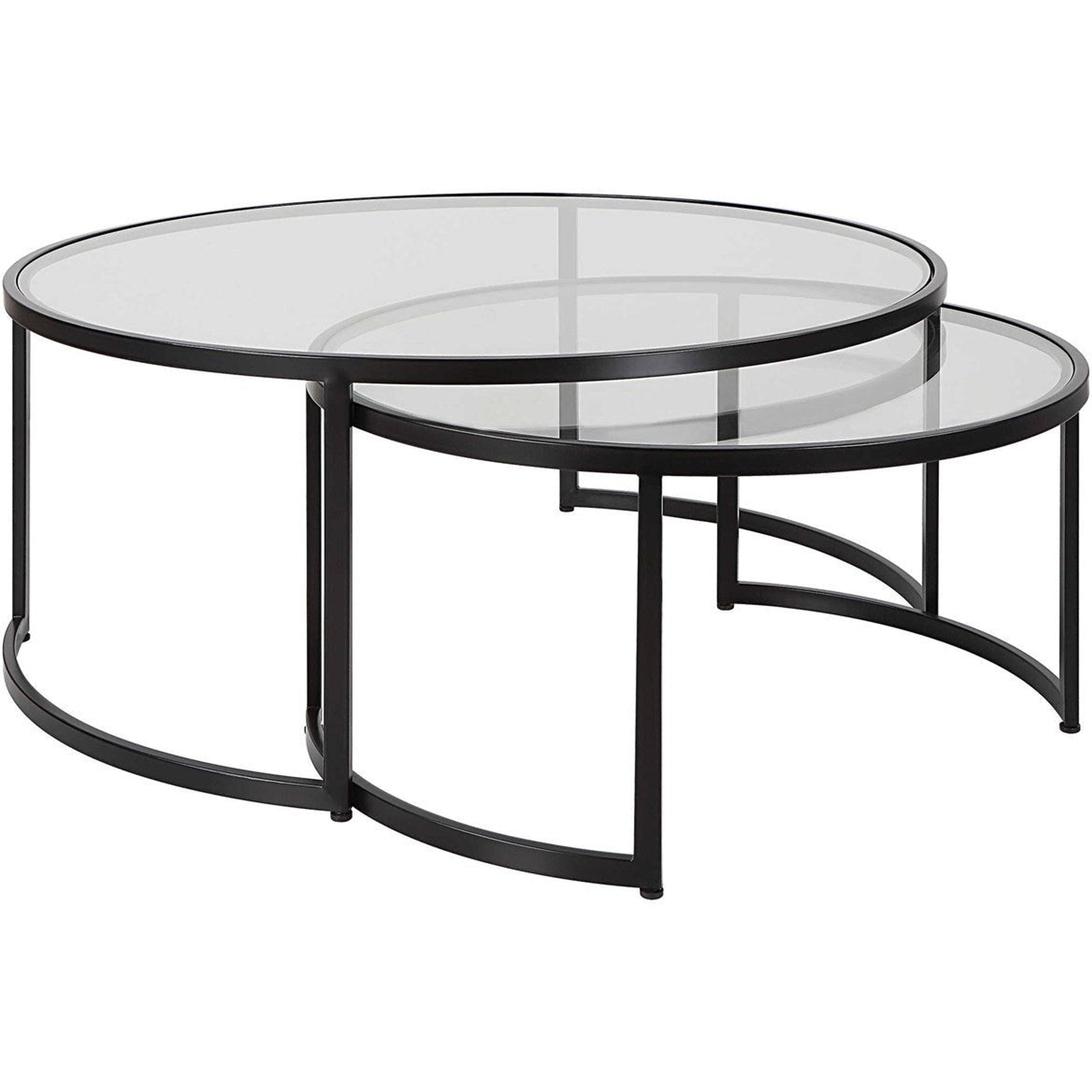 Uttermost Rhea Glass Tops with Black Iron Bases Set of 2 Round Modern Nesting Coffee Tables - Image 2