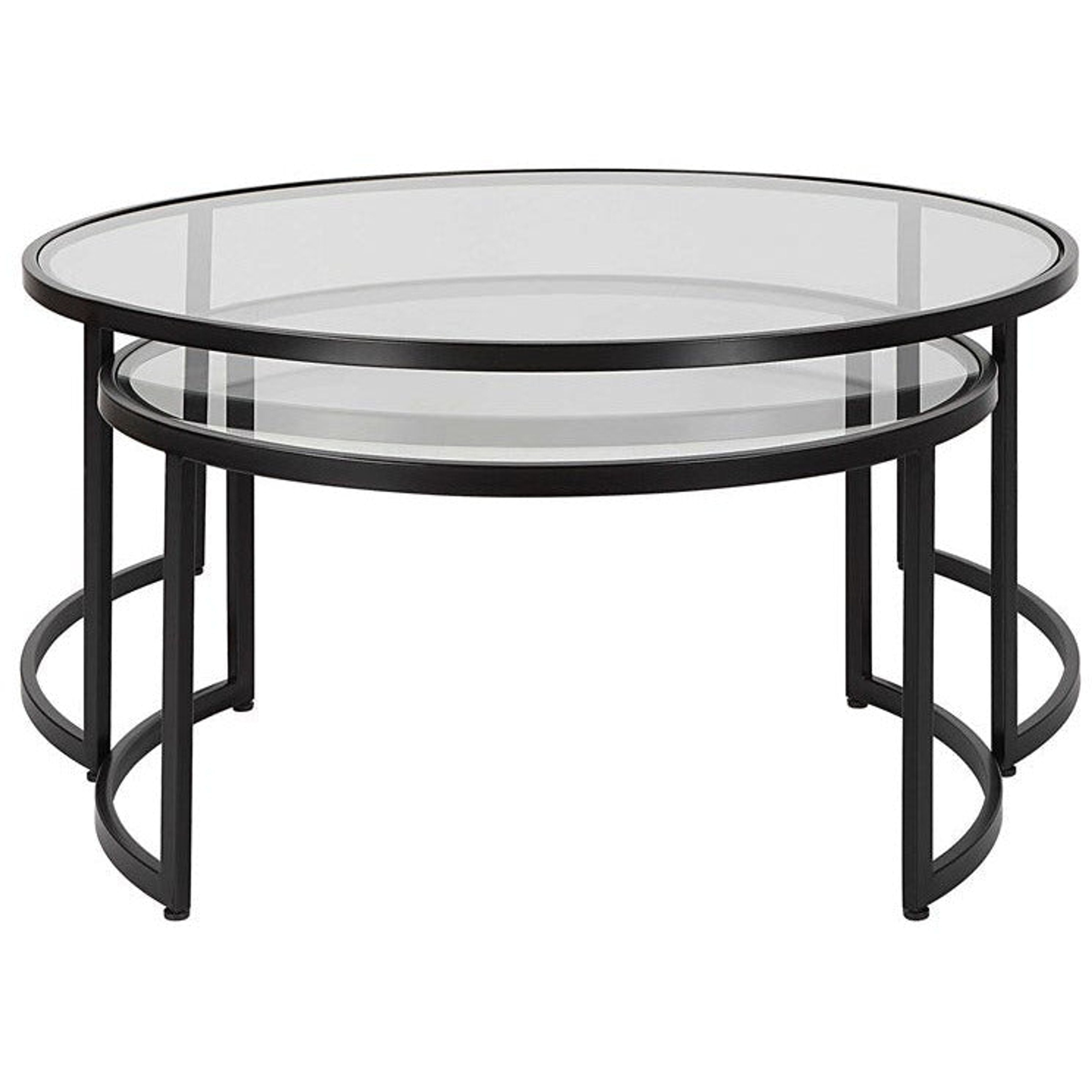 Uttermost Rhea Glass Tops with Black Iron Bases Set of 2 Round Modern Nesting Coffee Tables - Image 3