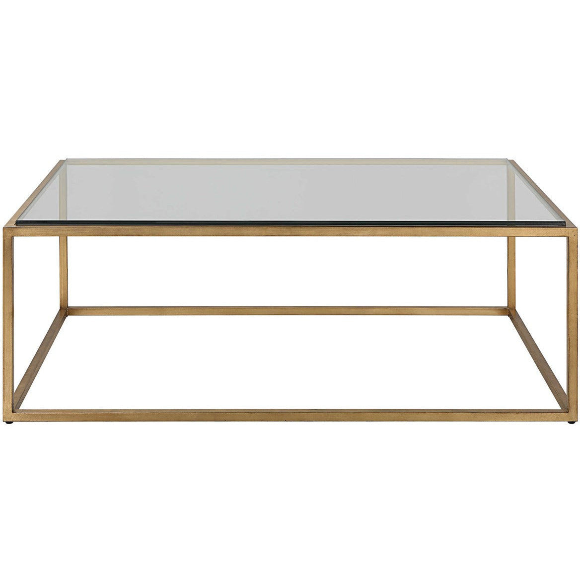 Uttermost Bravura Glass Top Brushed Gold Leaf Iron Base Coffee Table - Image 2