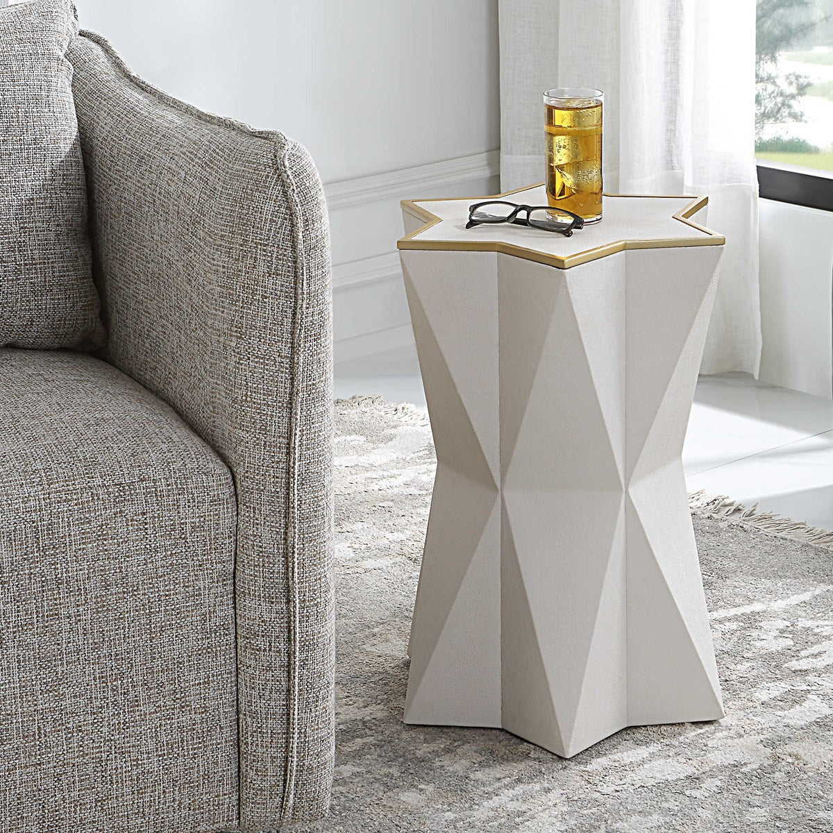 Uttermost Capella White Faux Shagreen Wrap Modern Accent Table - Image 1