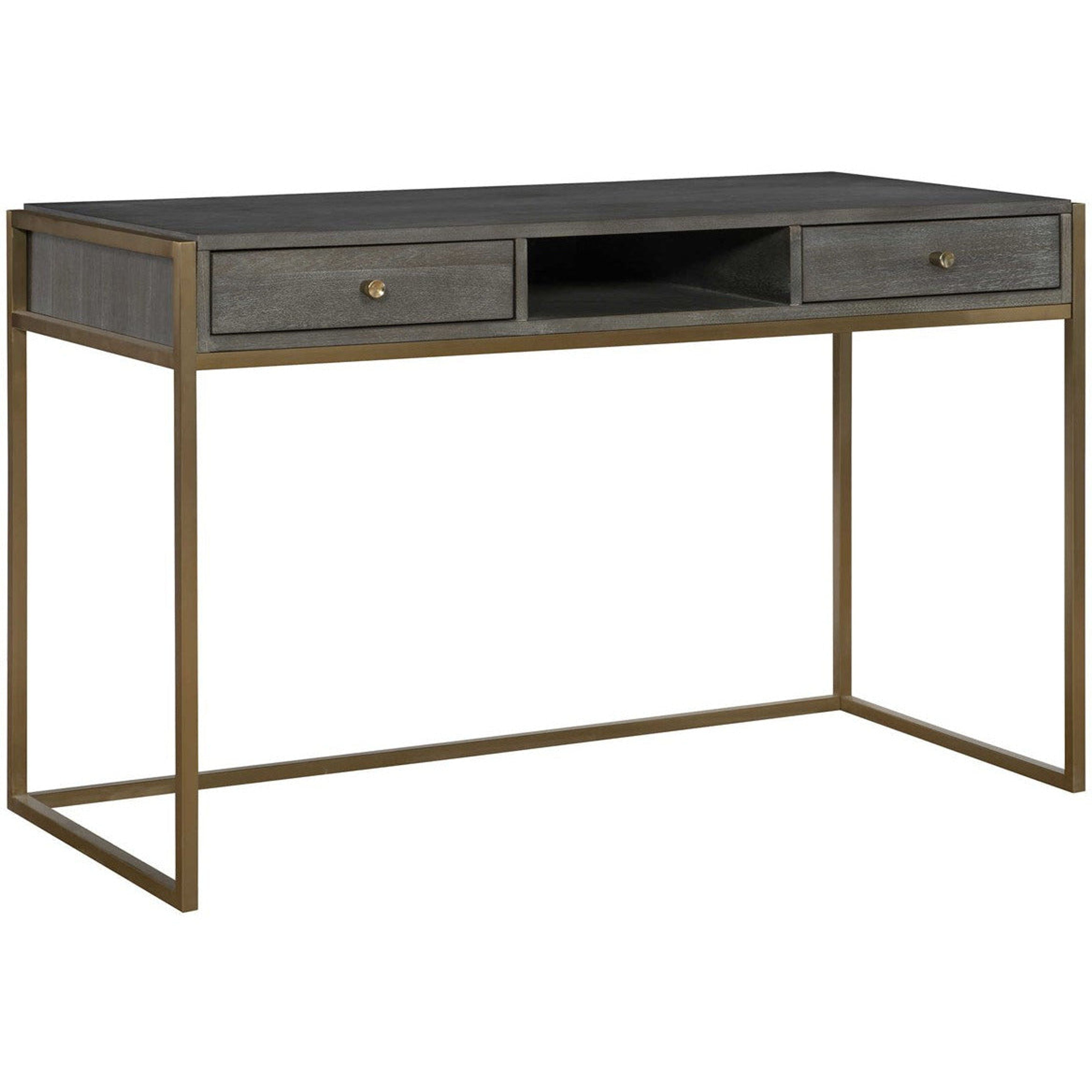 Uttermost Taja Washed Gray Walnut Top With Brushed Brass Steel Base Contemporary Desk - Image 3