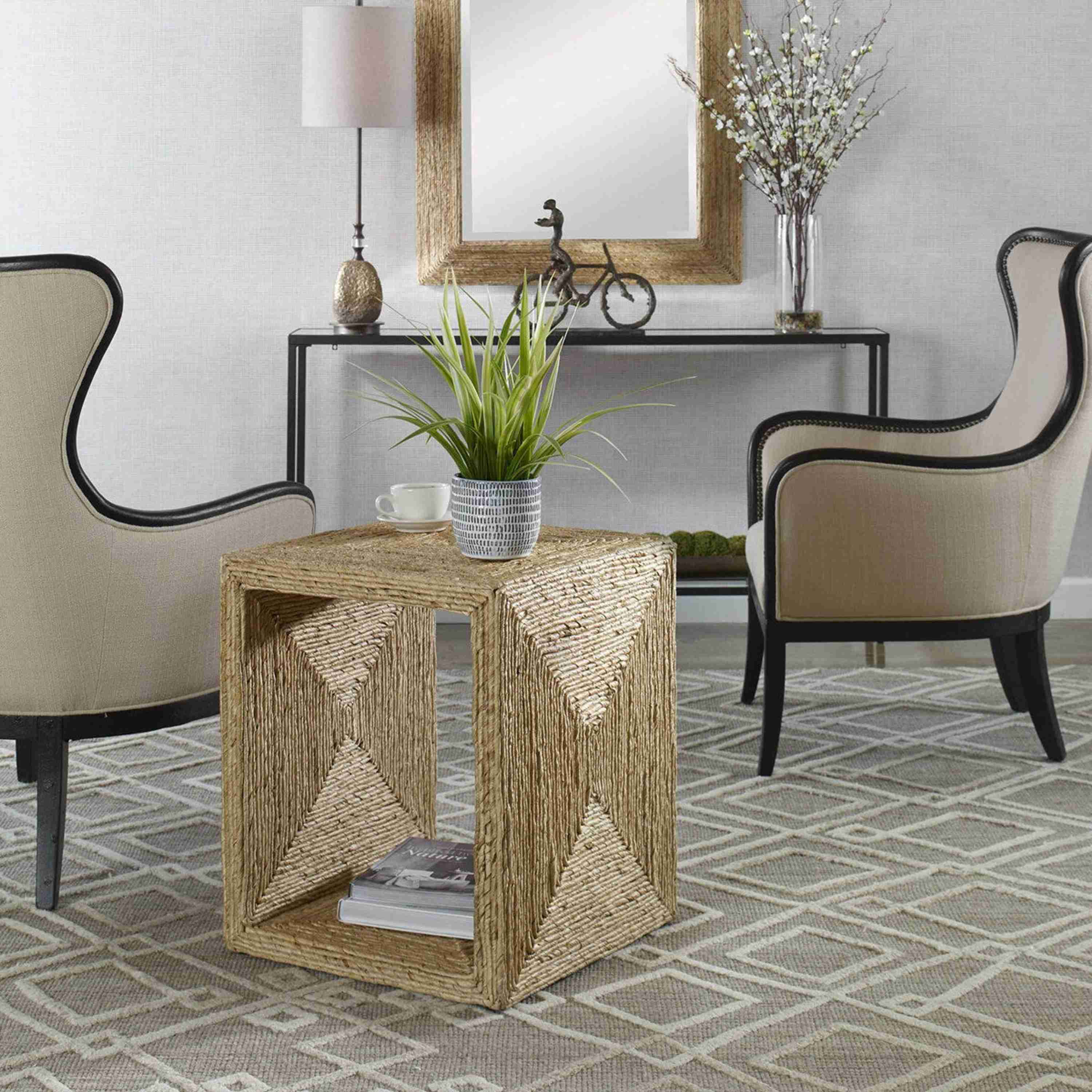 Uttermost Rora Natural Woven Banana Plant Wrapped Coastal Style Side Table - Image 1